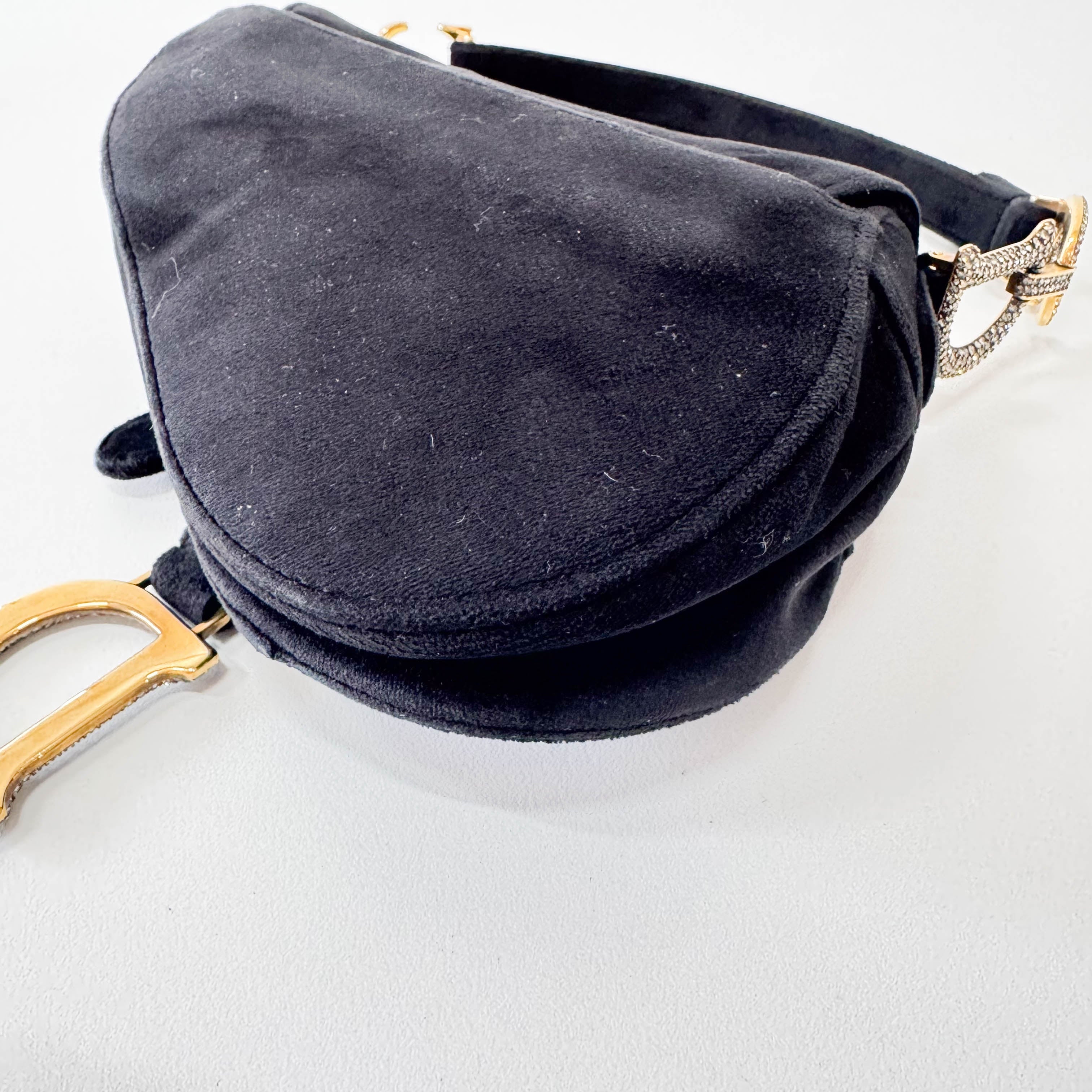 Mini Saddle Black Velvet Bag