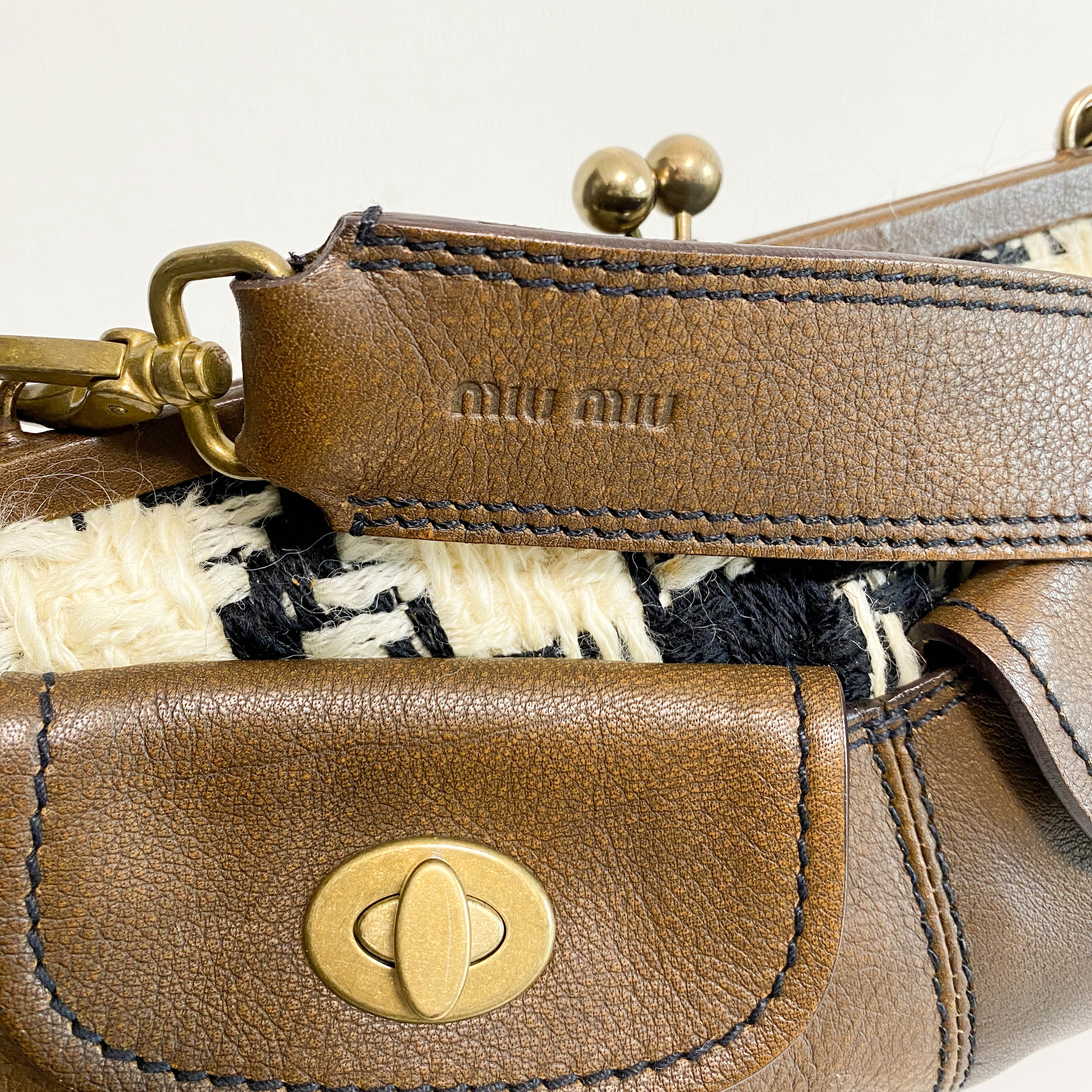 Archive Brown Leather with Knitted Shoulder Bag