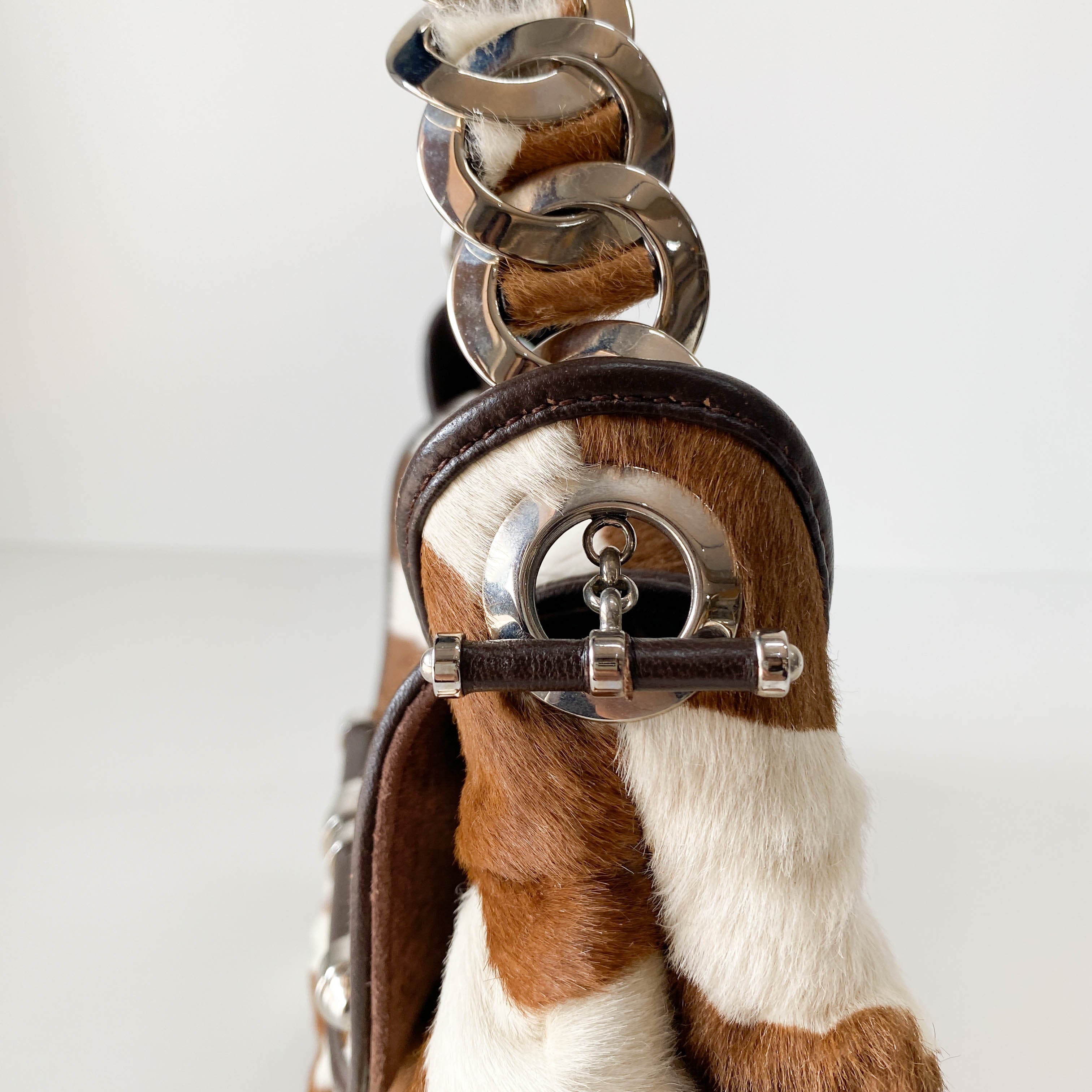 Vintage Brown Pony Hair Cow Print Shoulder Bag