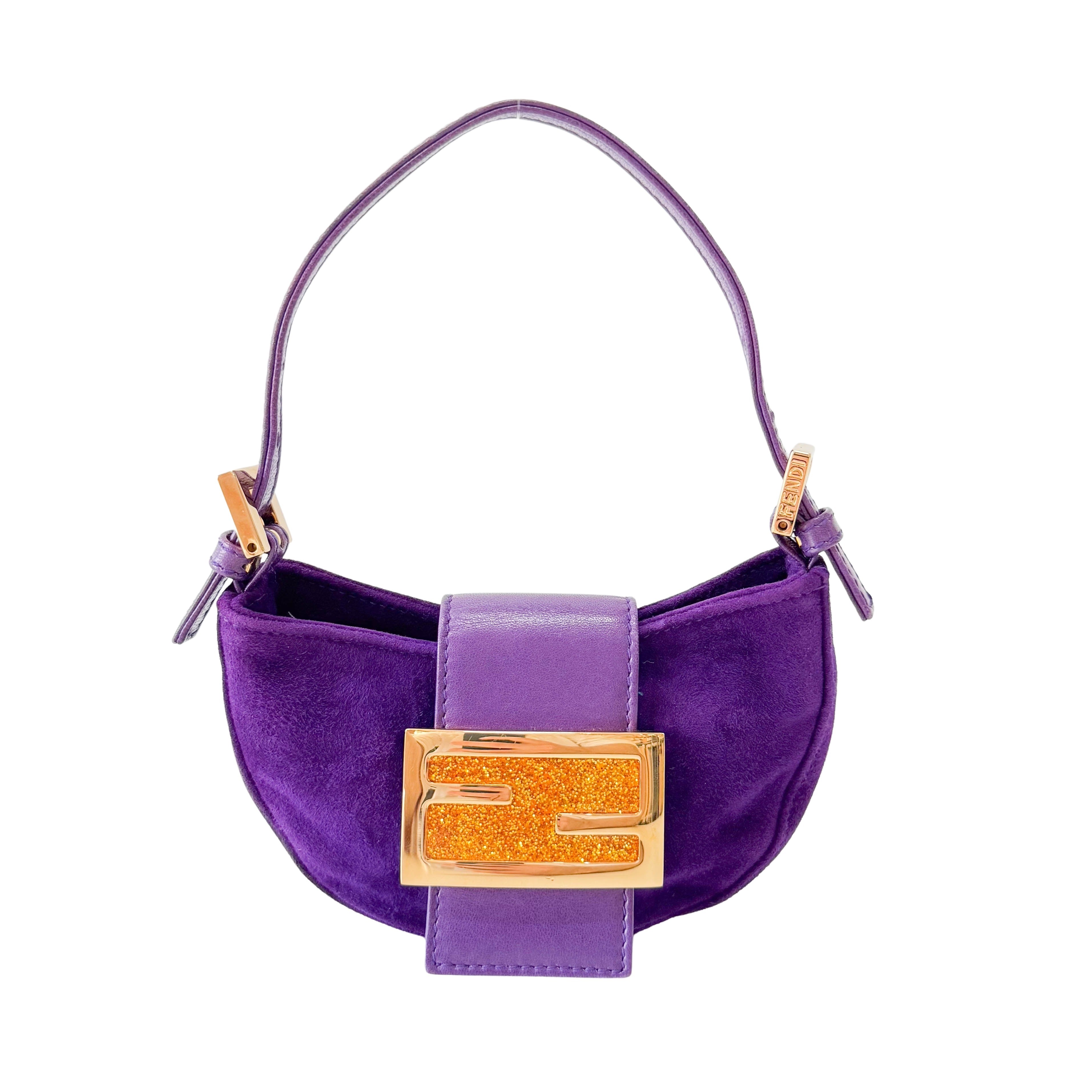 Vintage Croissant Purple Suede Shoulder Bag