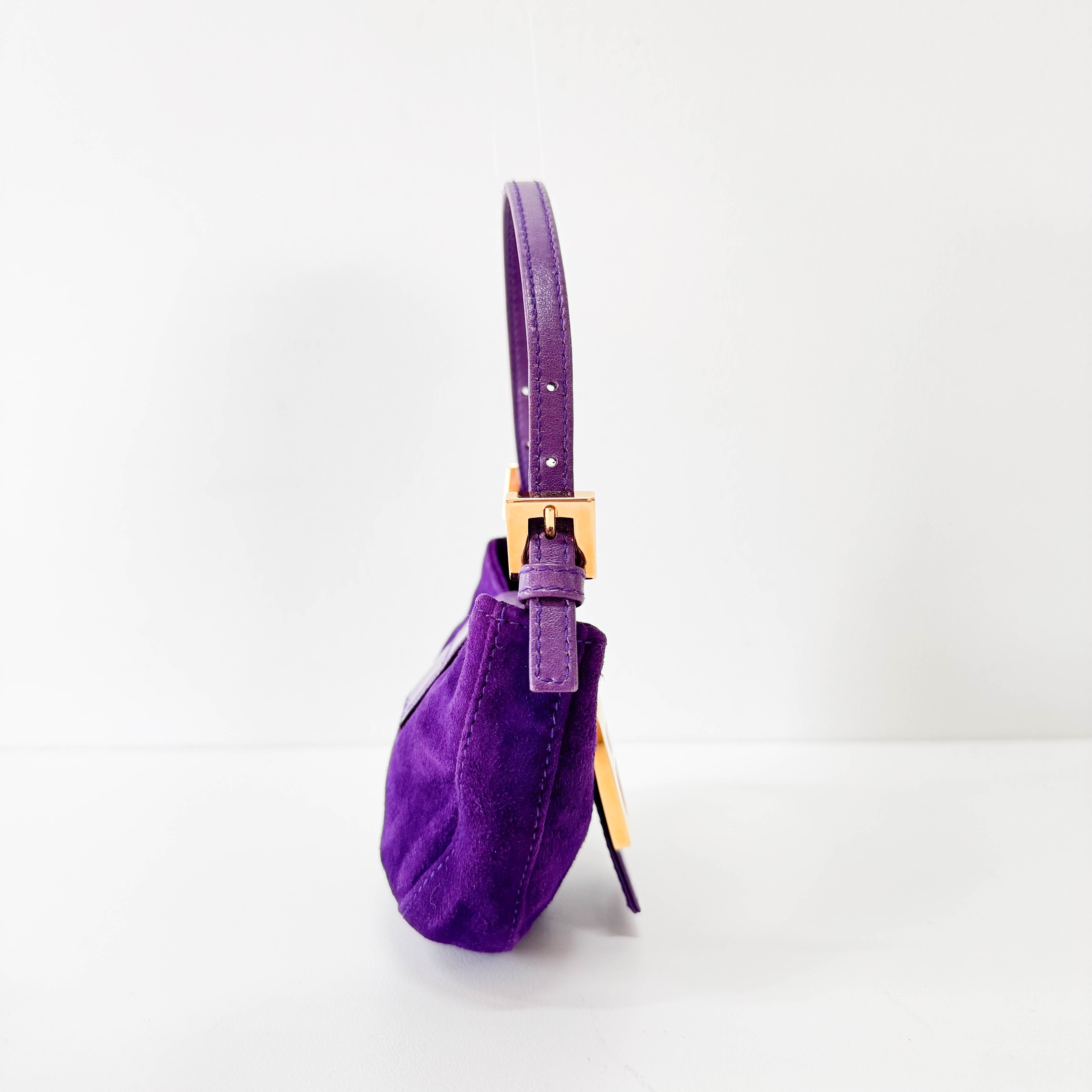 Vintage Croissant Purple Suede Shoulder Bag