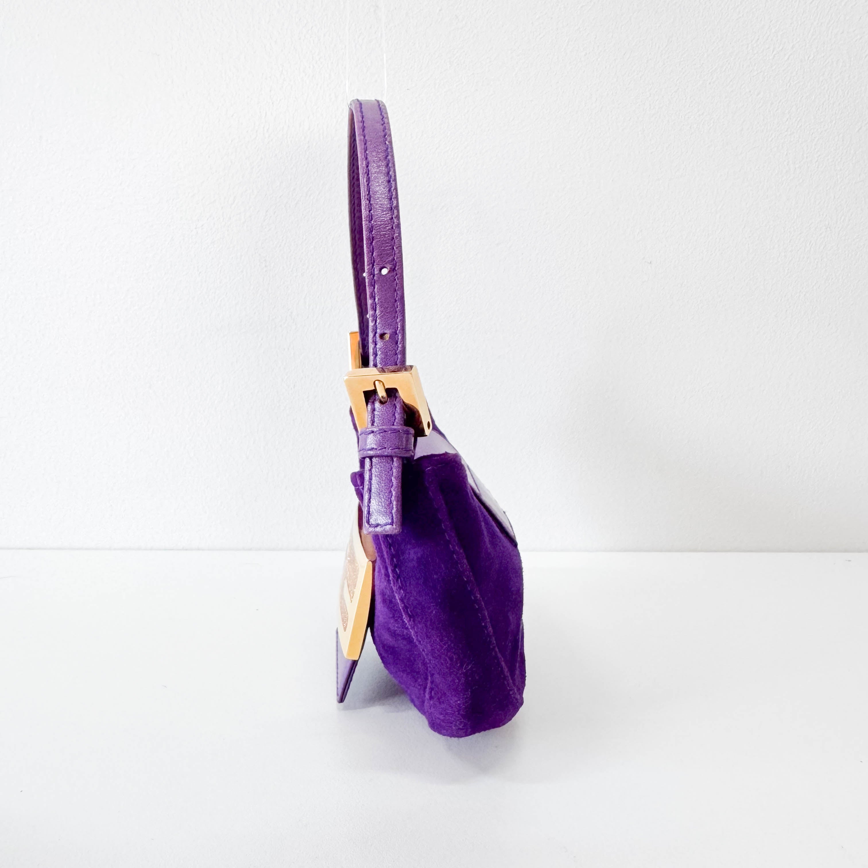 Vintage Croissant Purple Suede Shoulder Bag