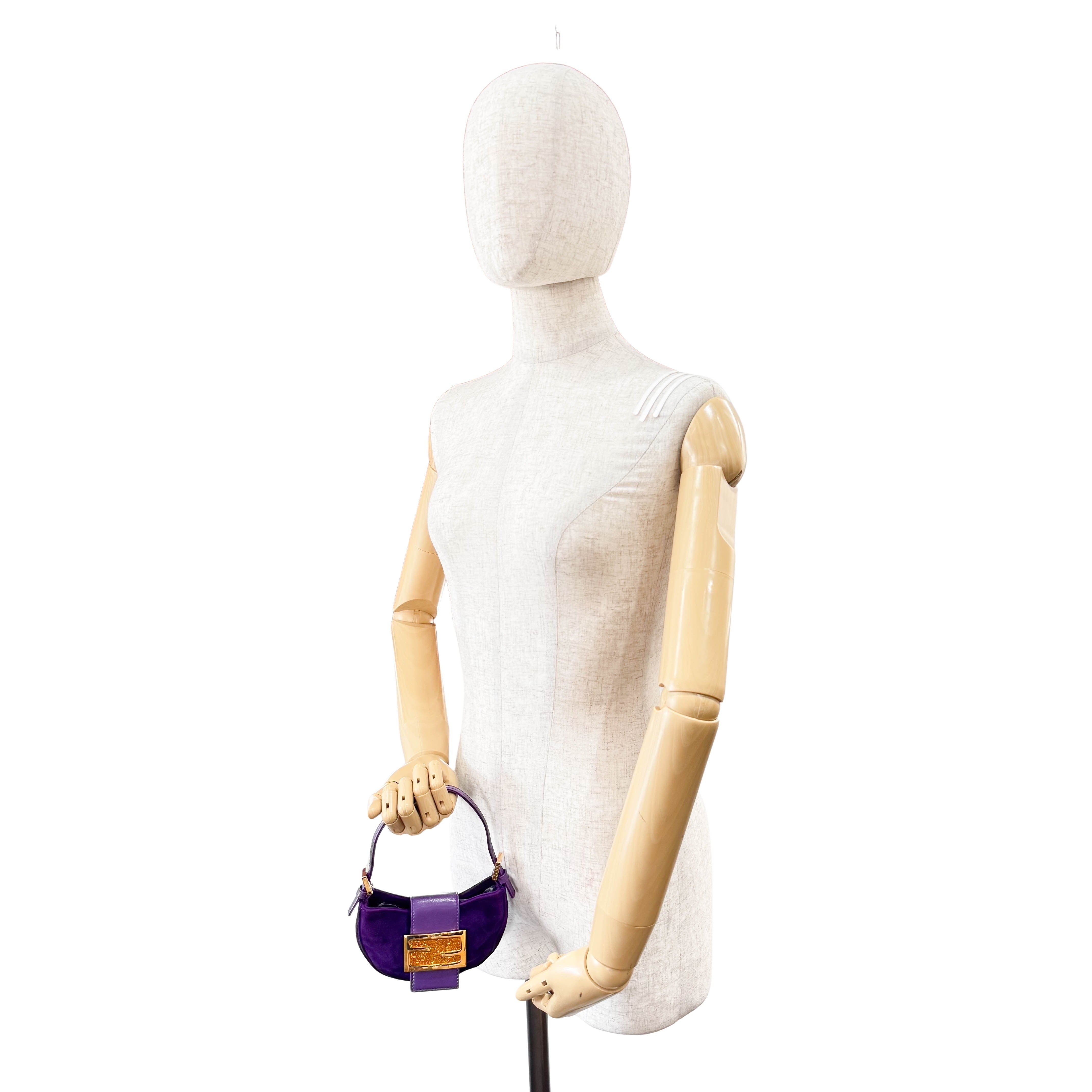 Vintage Croissant Purple Suede Shoulder Bag