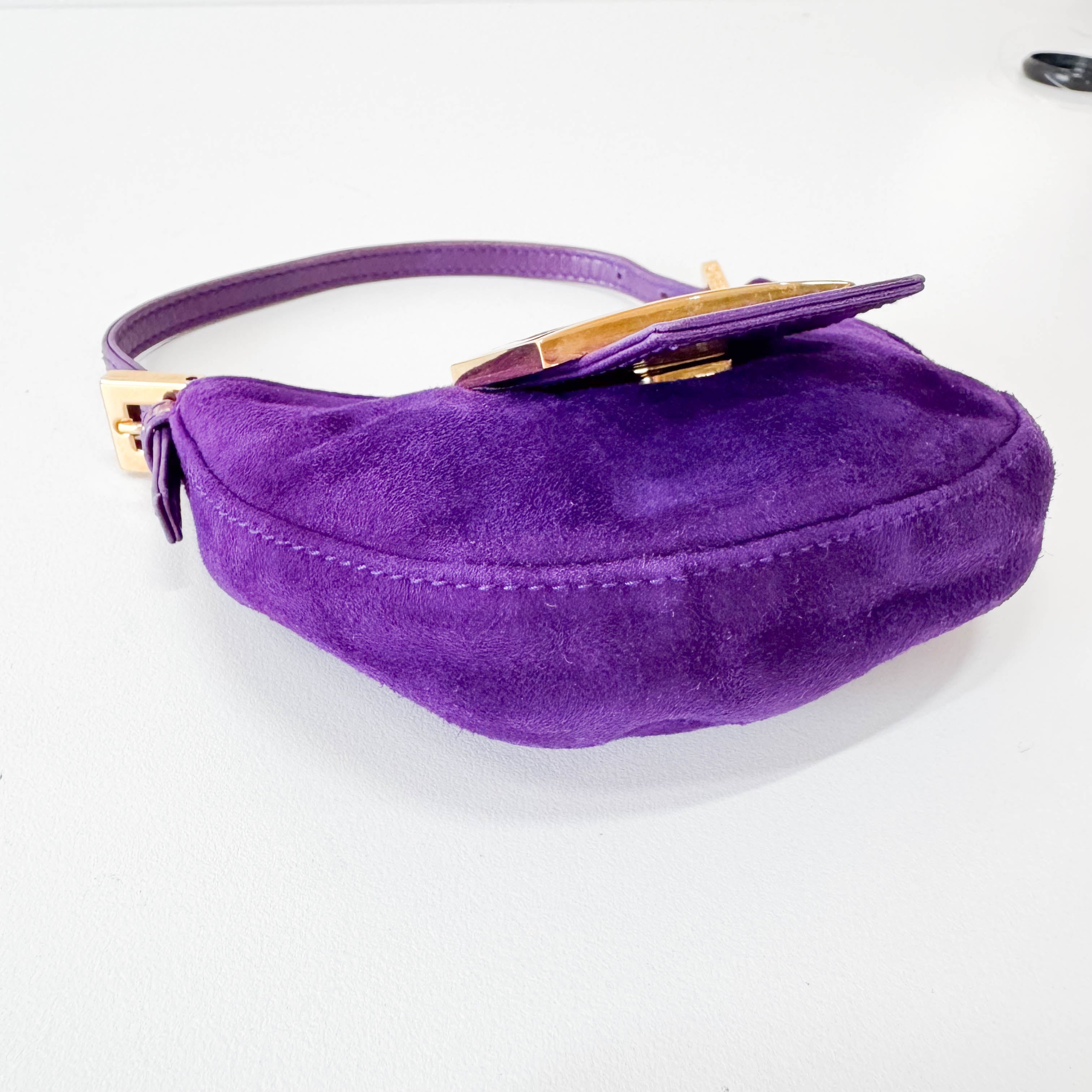 Vintage Croissant Purple Suede Shoulder Bag