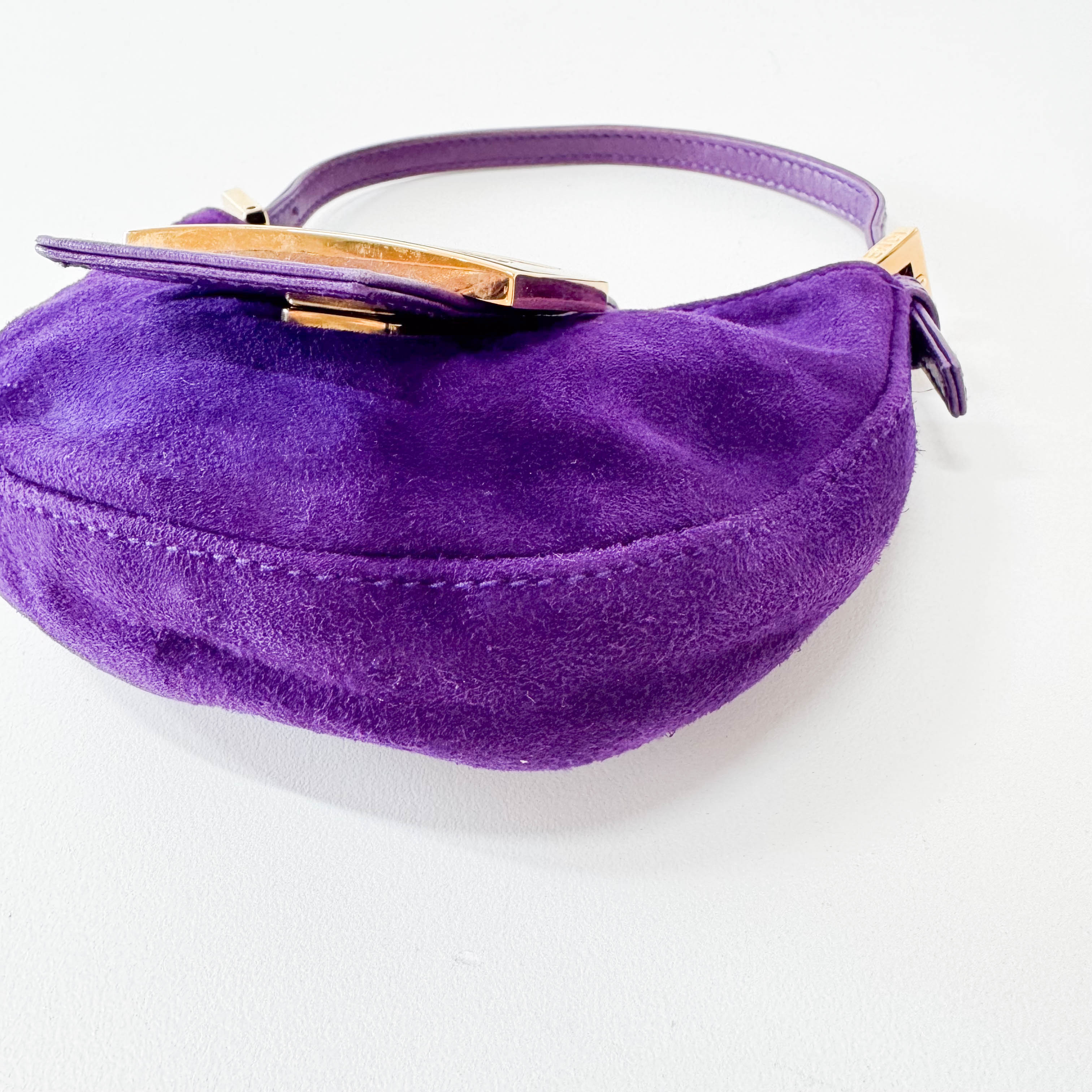 Vintage Croissant Purple Suede Shoulder Bag