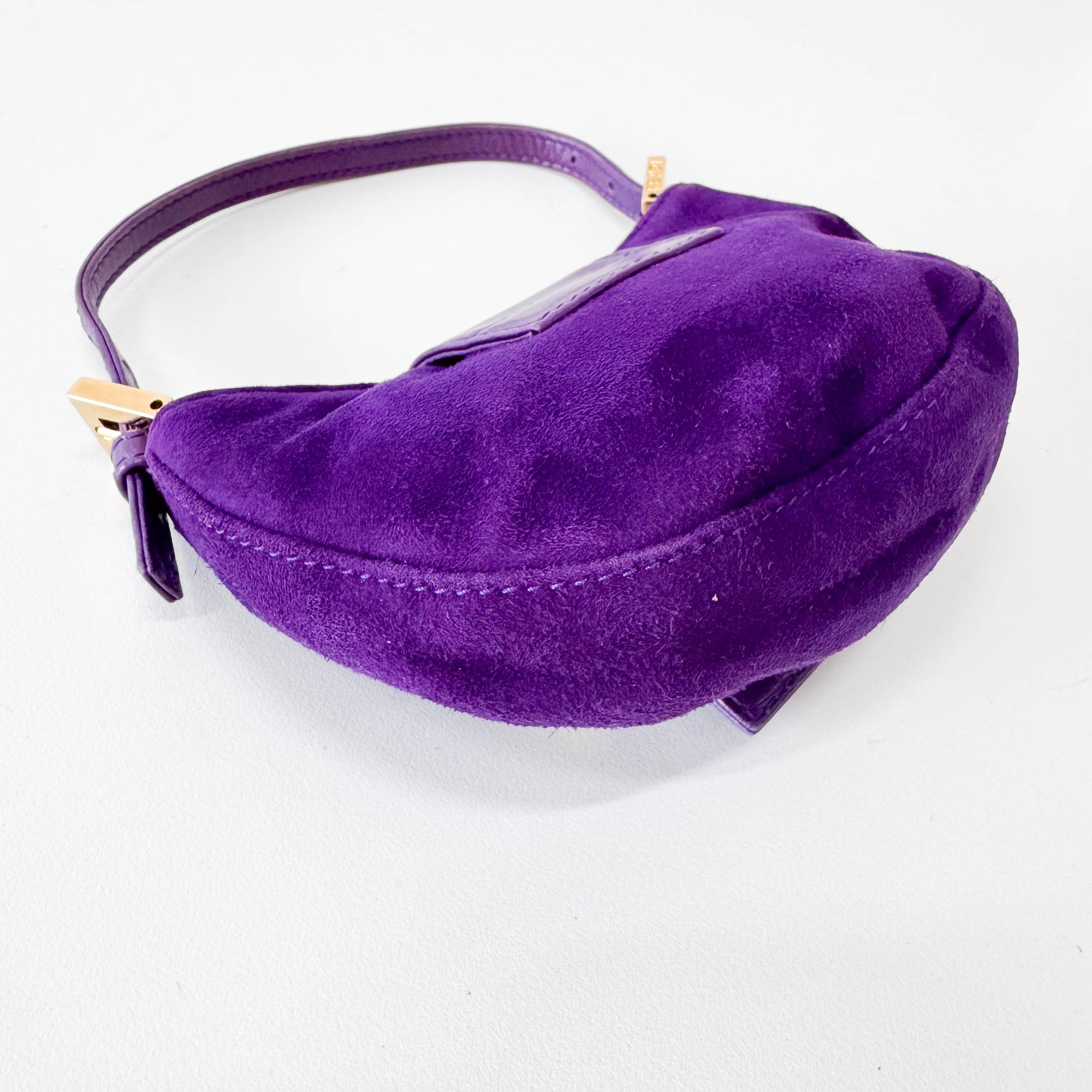 Vintage Croissant Purple Suede Shoulder Bag
