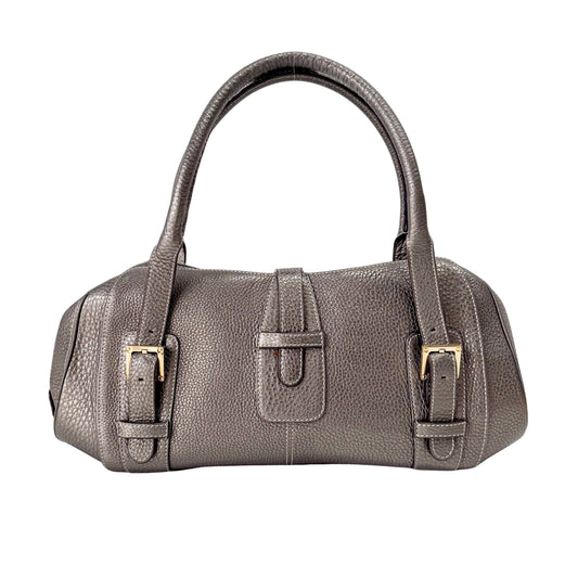 Grey Leather Boston Shoulder Bag