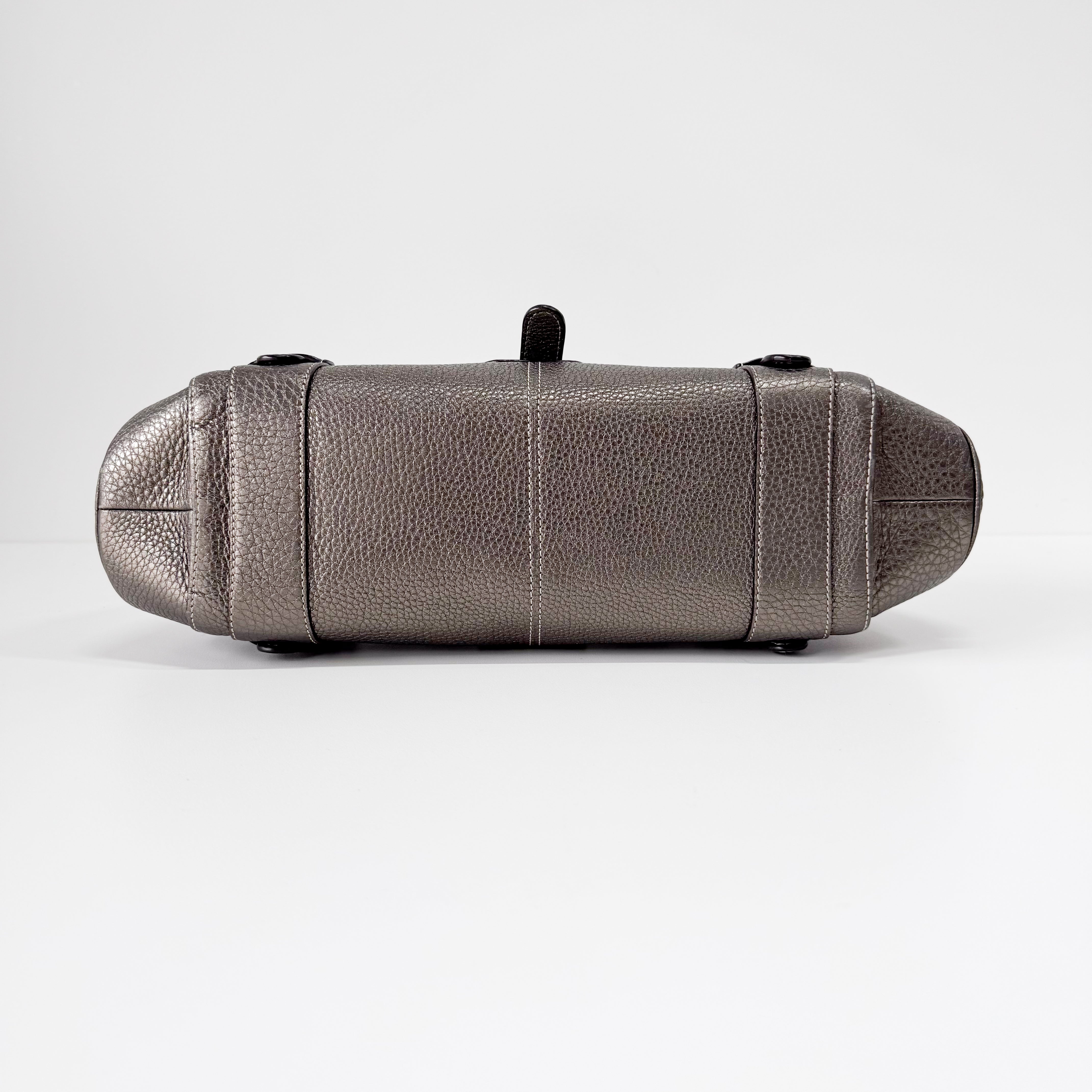 Grey Leather Boston Shoulder Bag