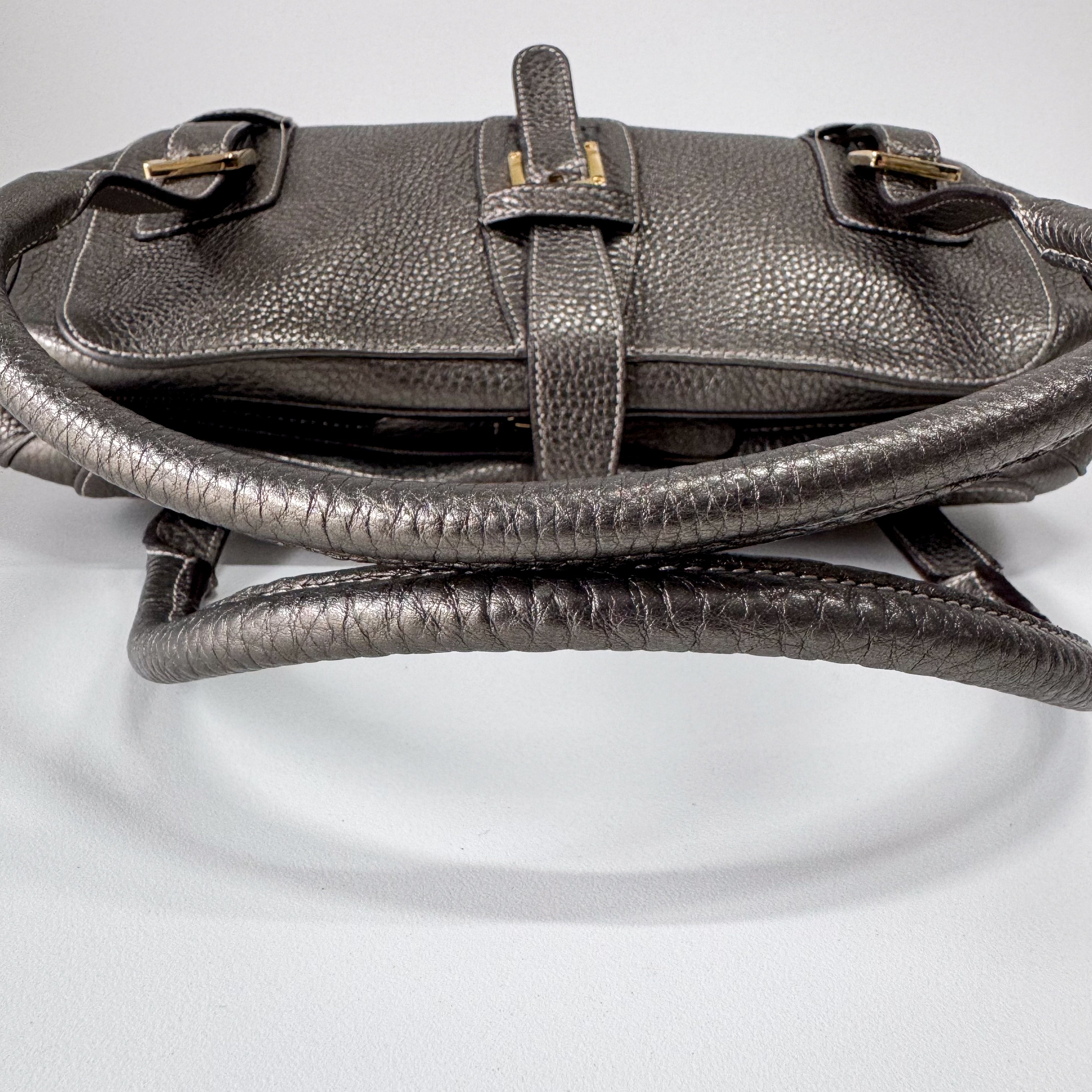 Grey Leather Boston Shoulder Bag