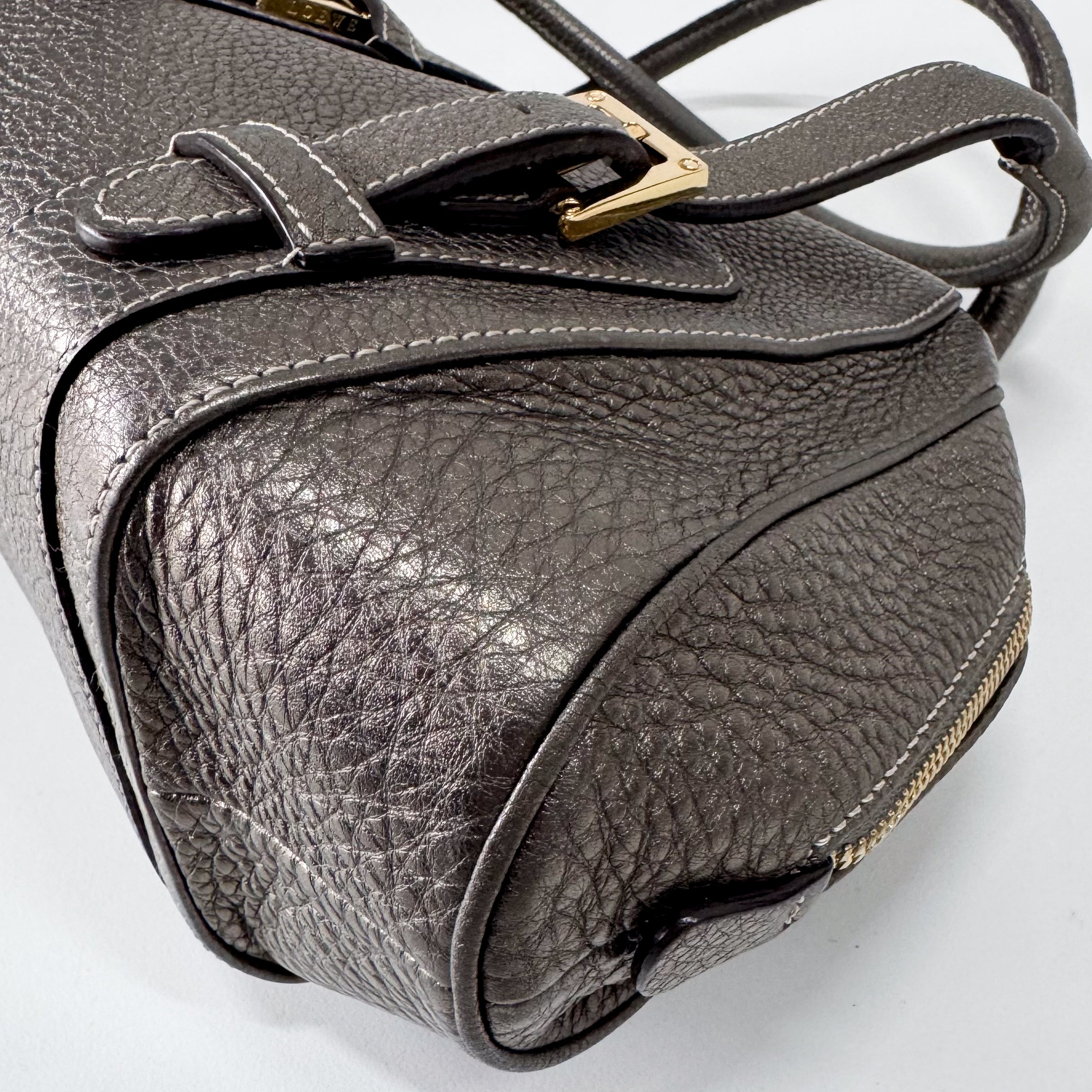 Grey Leather Boston Shoulder Bag