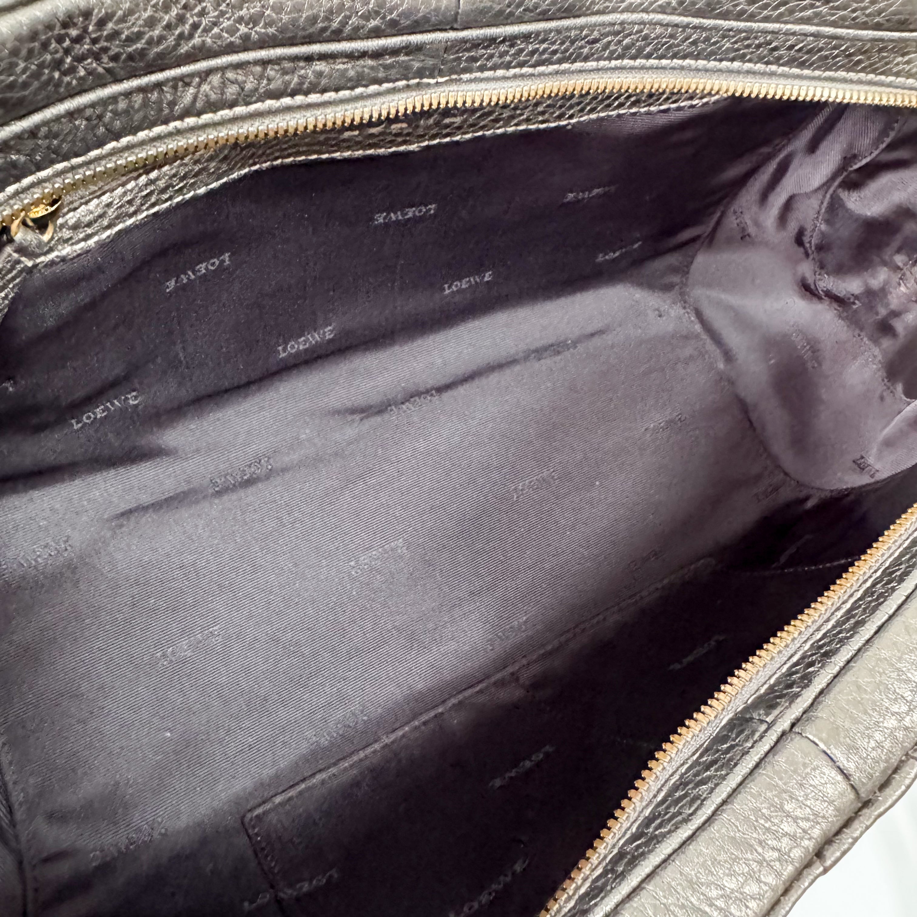 Grey Leather Boston Shoulder Bag