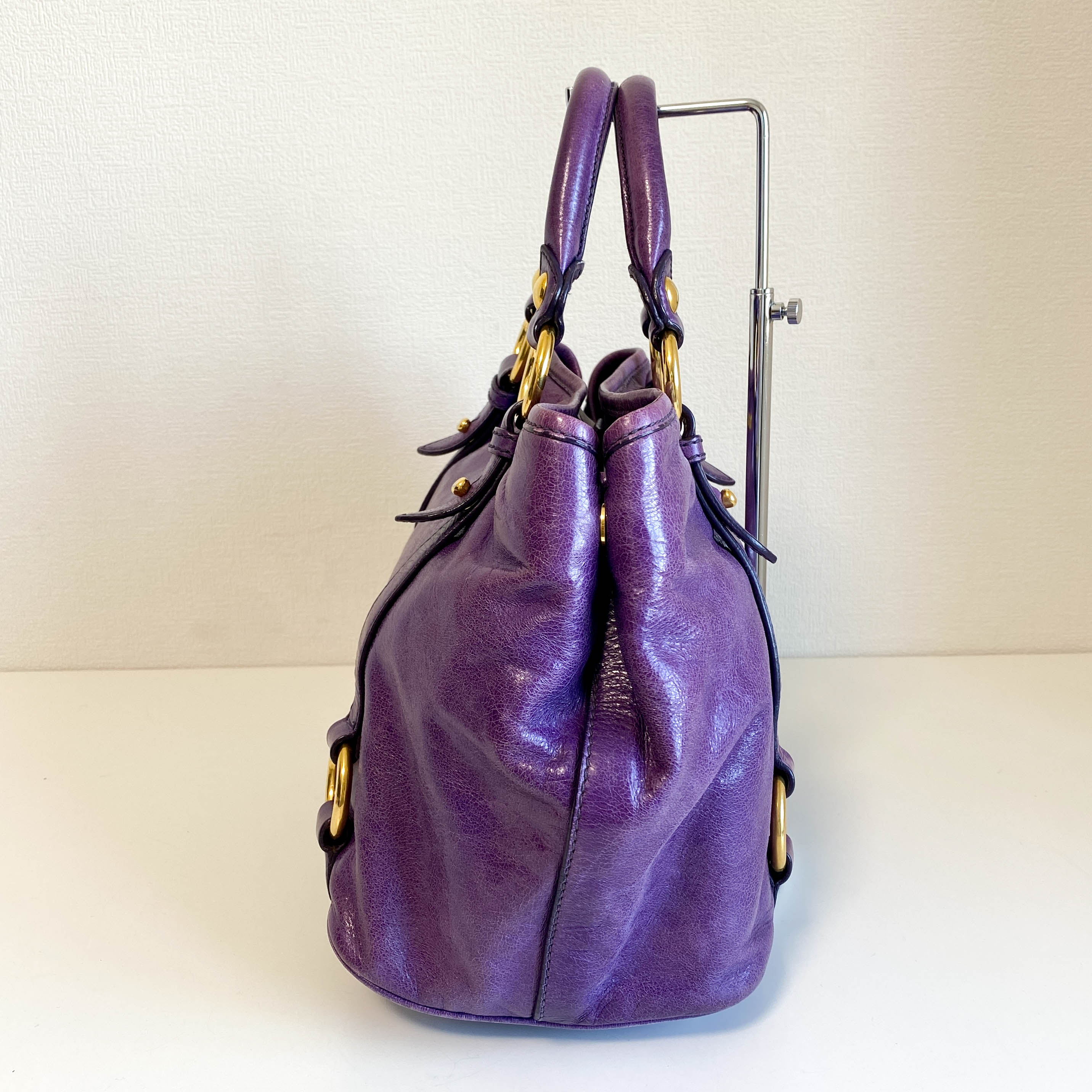 Vitello Purple Leather Handbag