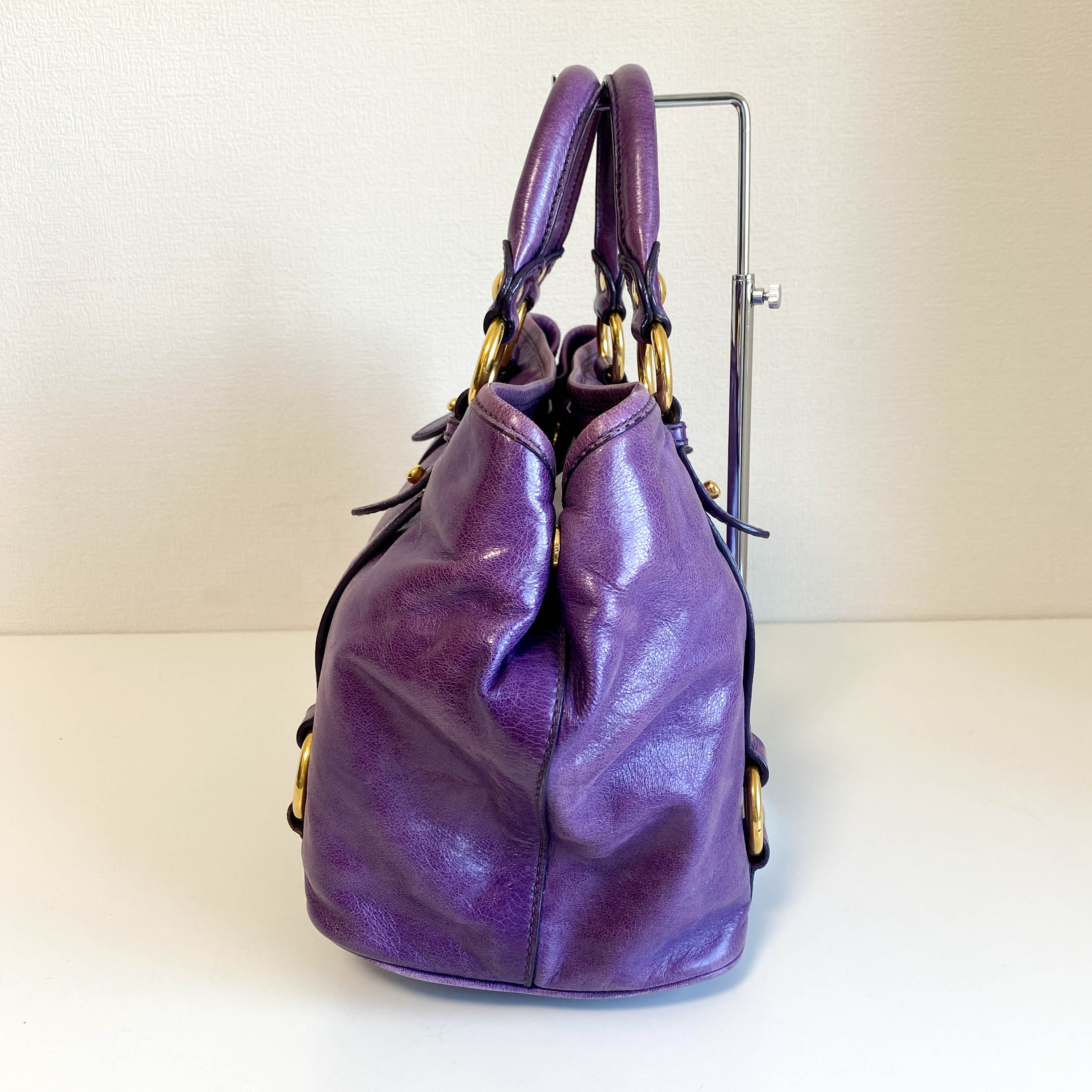 Vitello Purple Leather Handbag