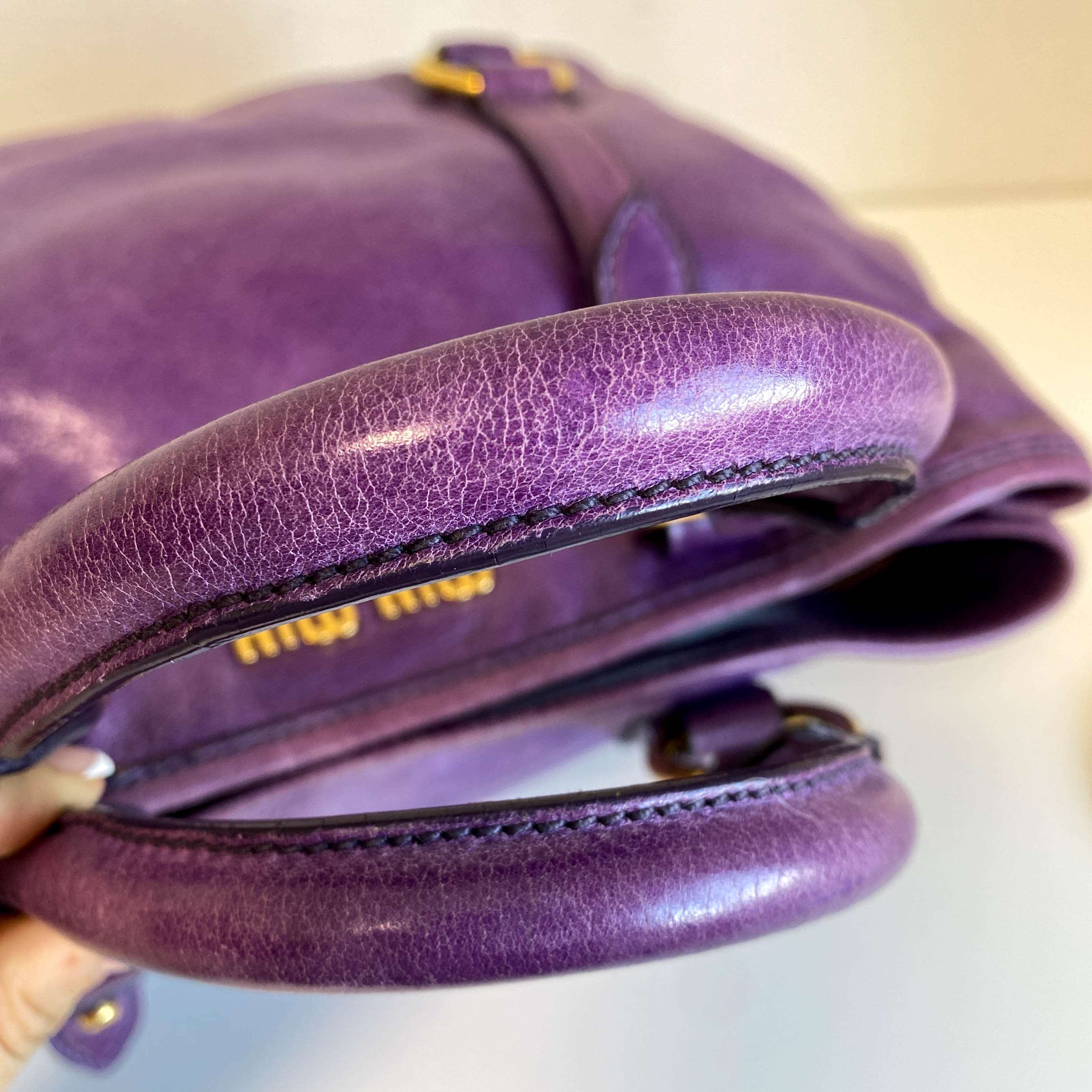Vitello Purple Leather Handbag