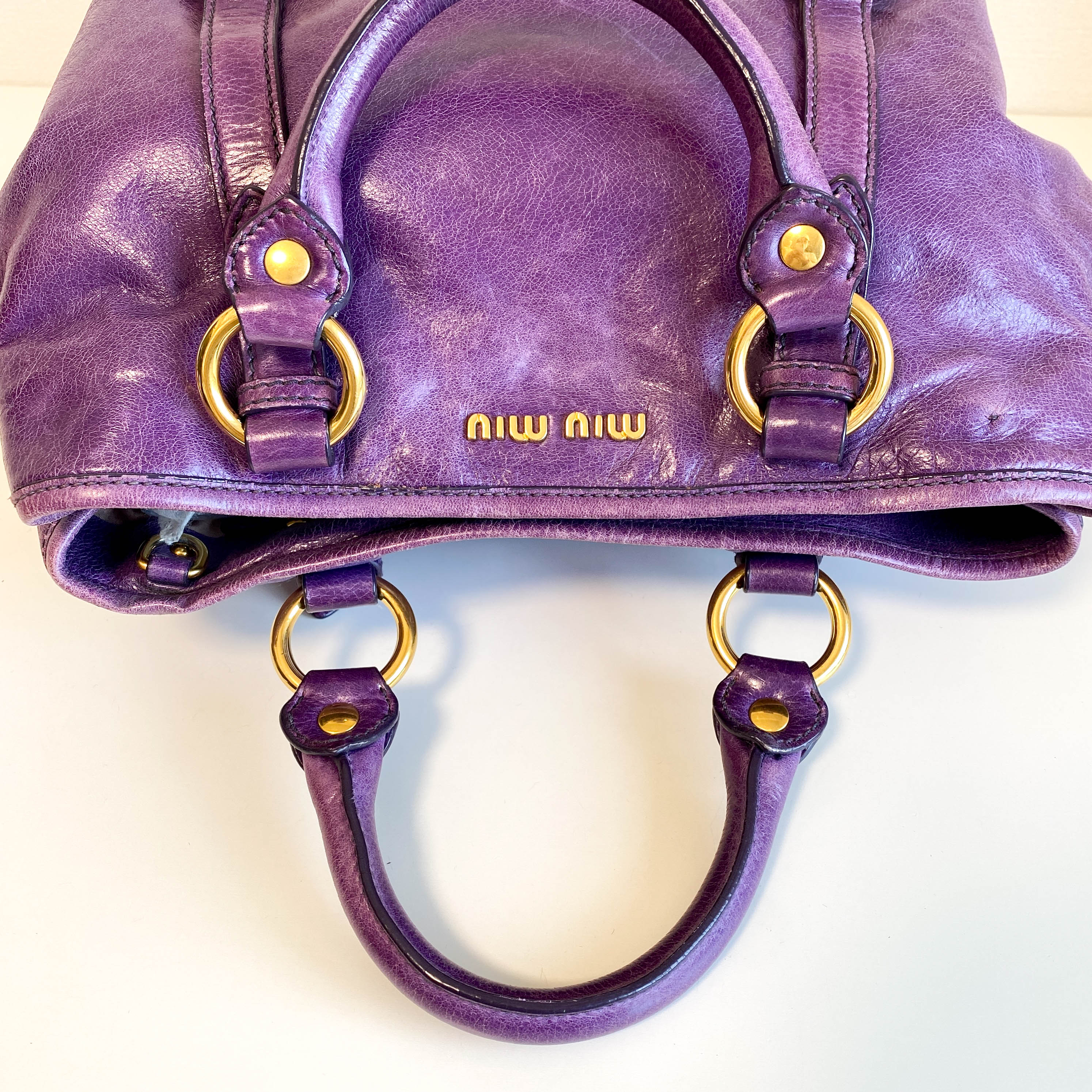Vitello Purple Leather Handbag