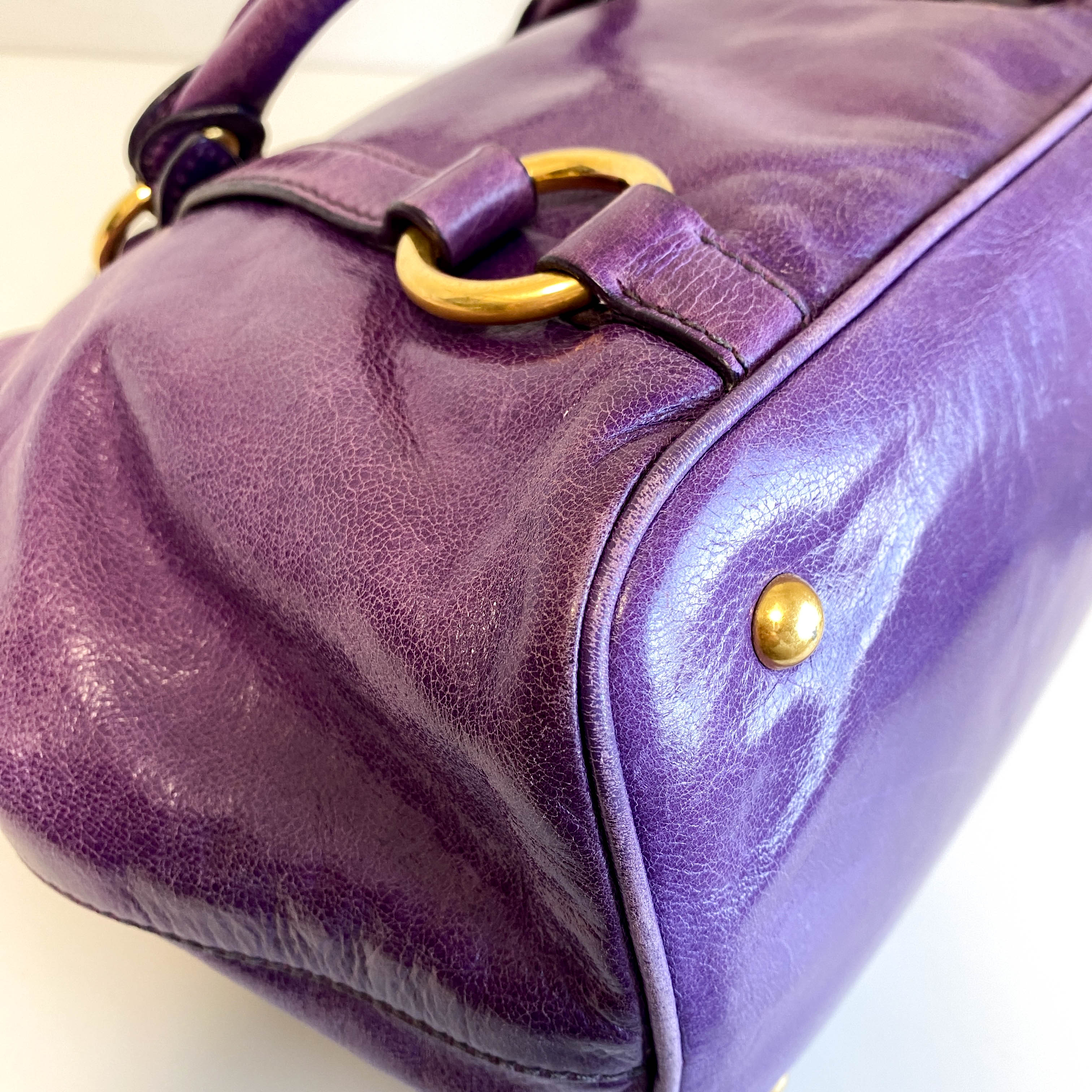Vitello Purple Leather Handbag