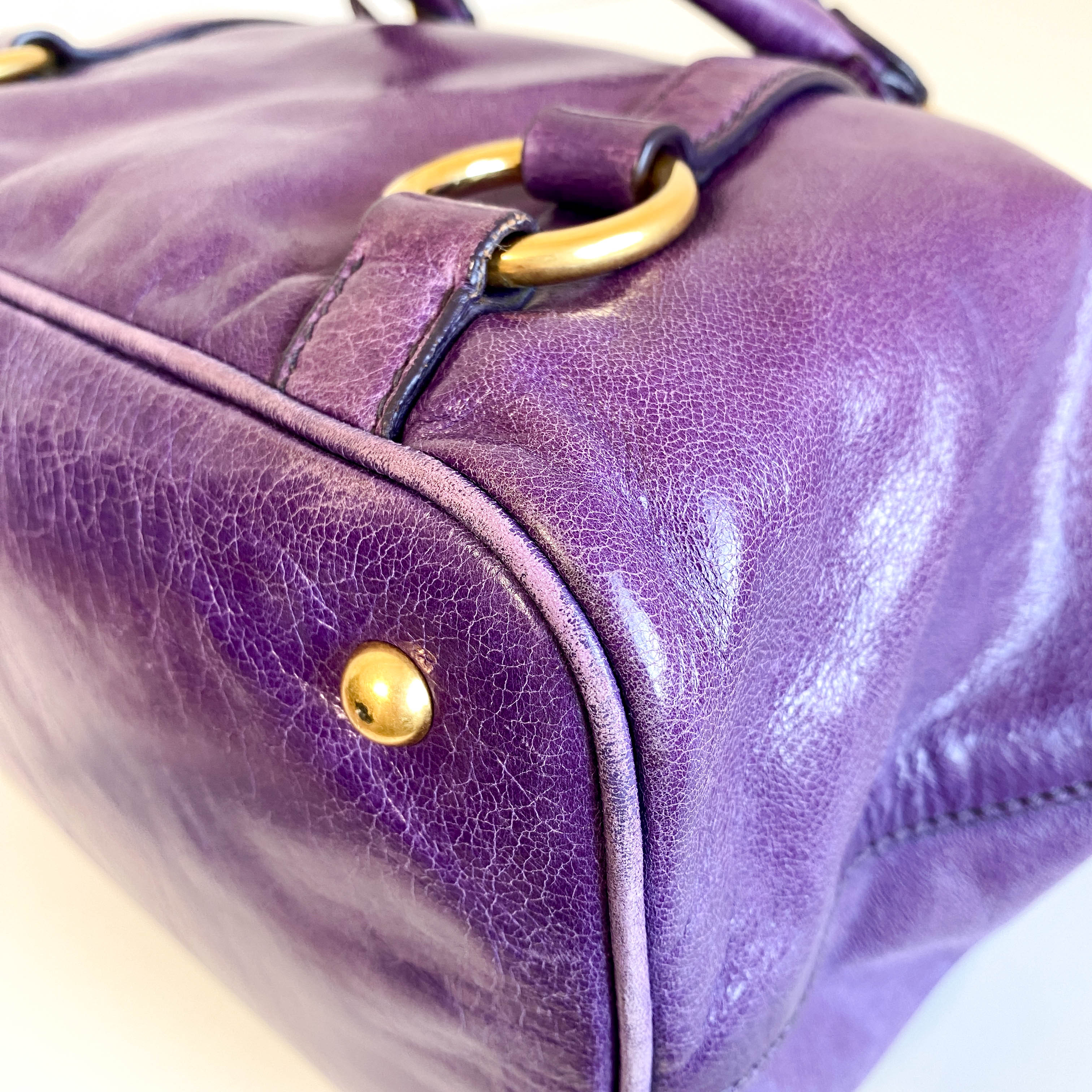 Vitello Purple Leather Handbag