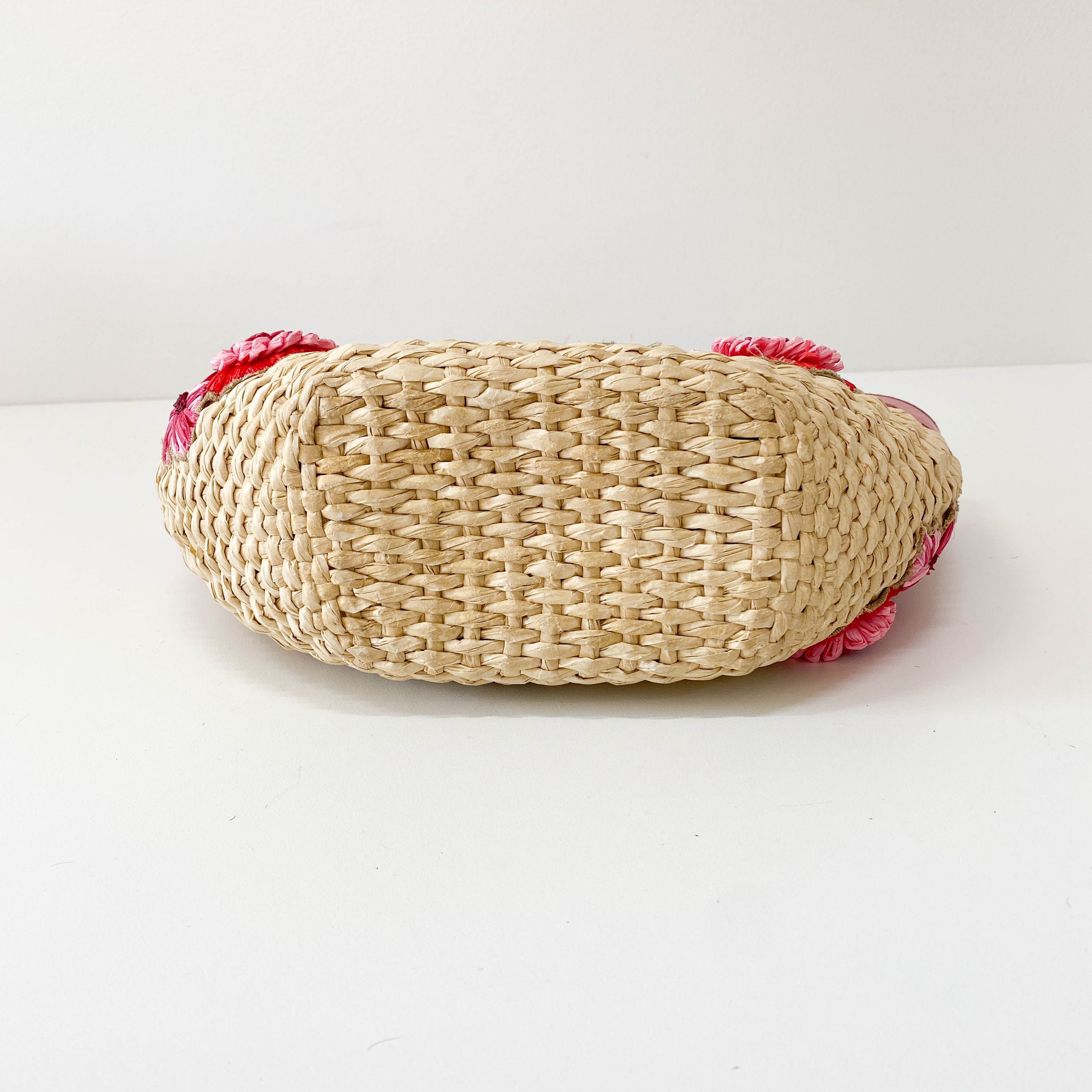 Pink Flowers Embroidery Basket Bag