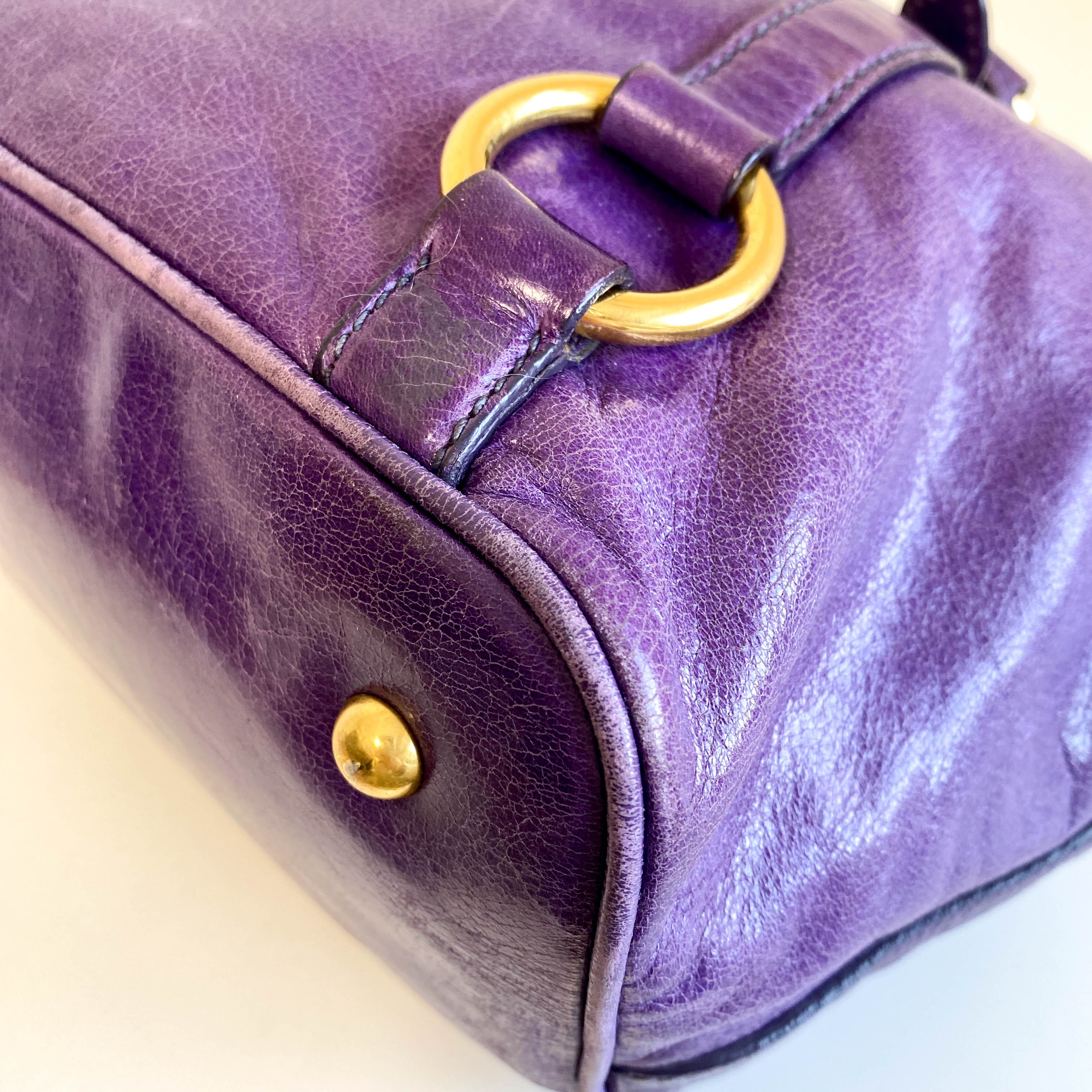 Vitello Purple Leather Handbag
