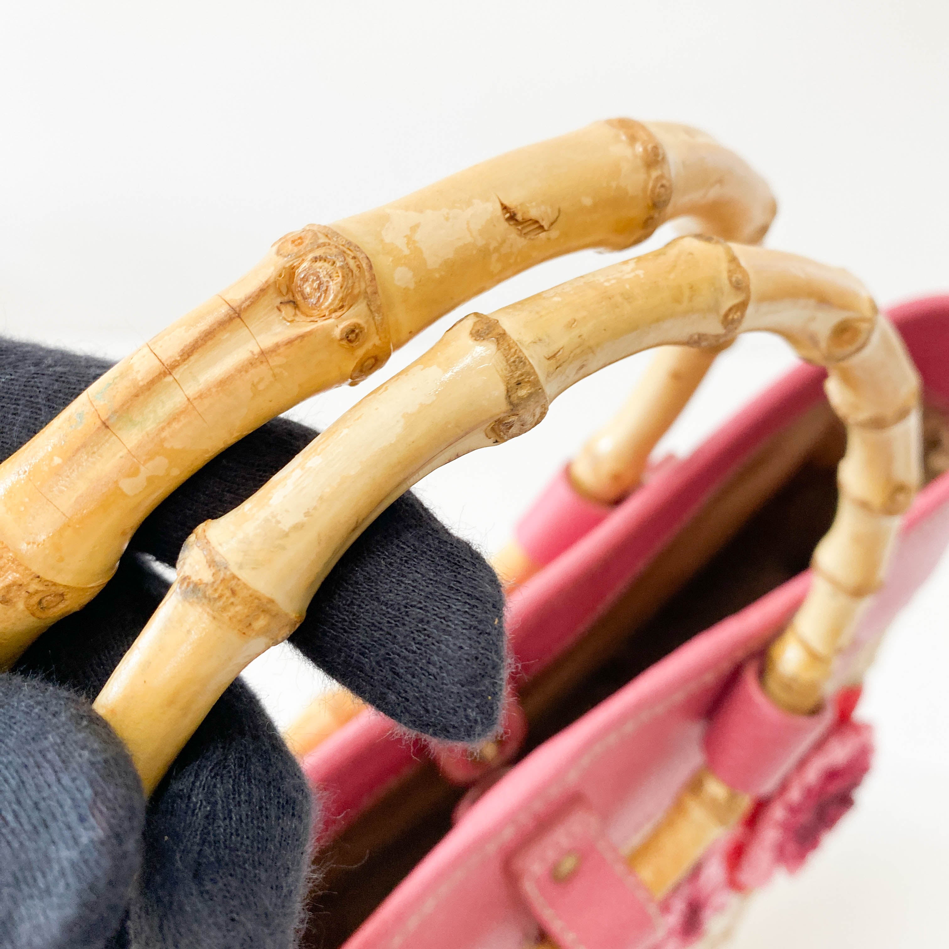 Pink Flowers Embroidery Basket Bag