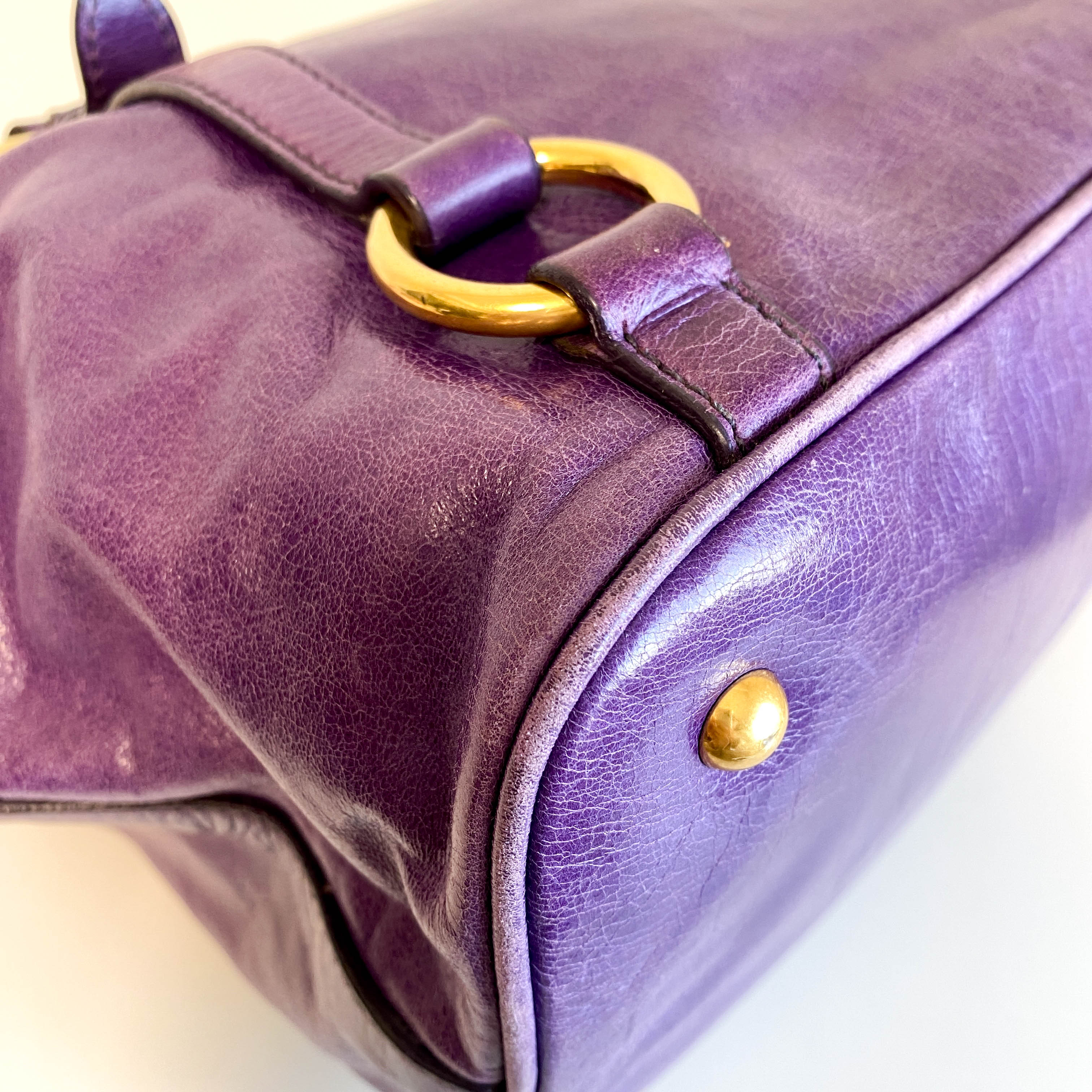 Vitello Purple Leather Handbag