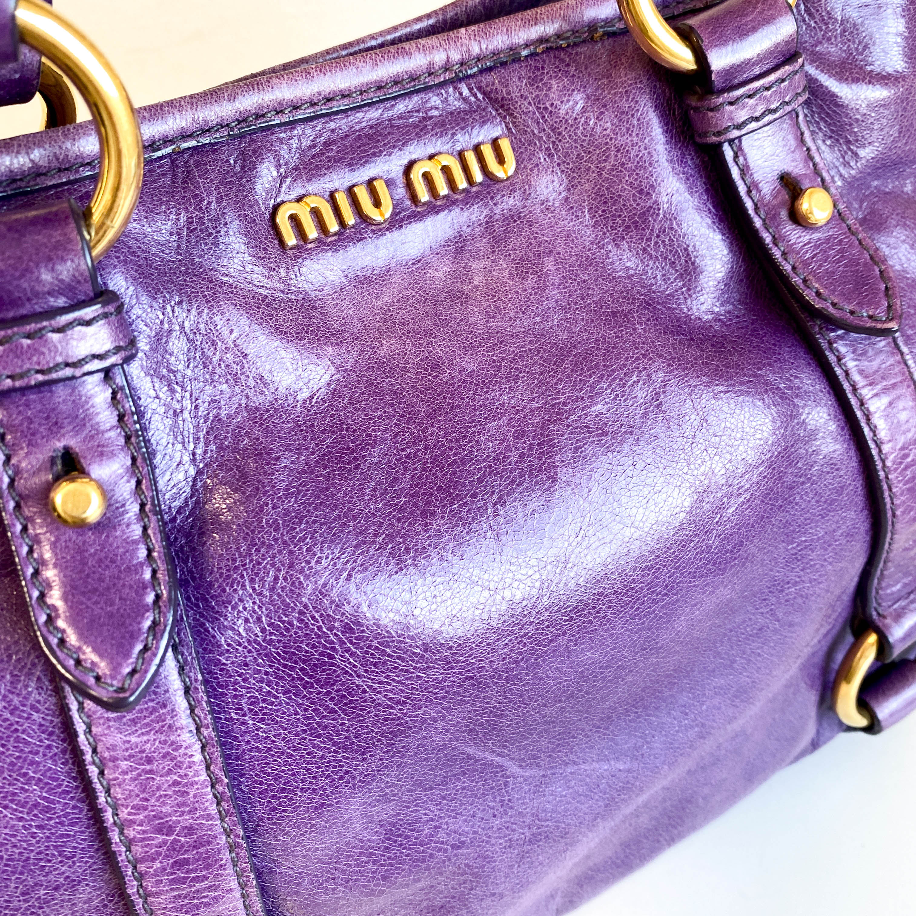 Vitello Purple Leather Handbag