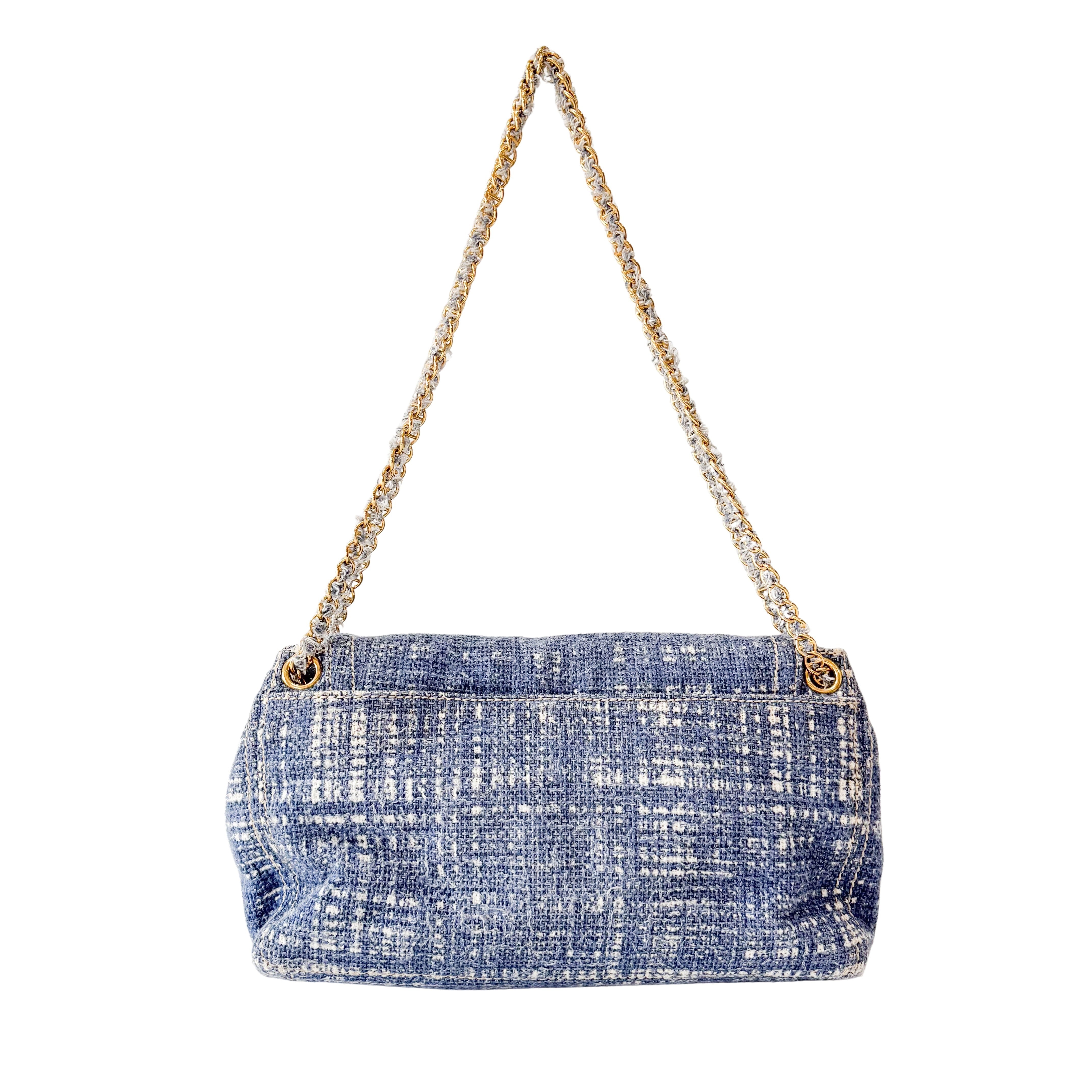 Blue Tweed Chain Shoulder Bag