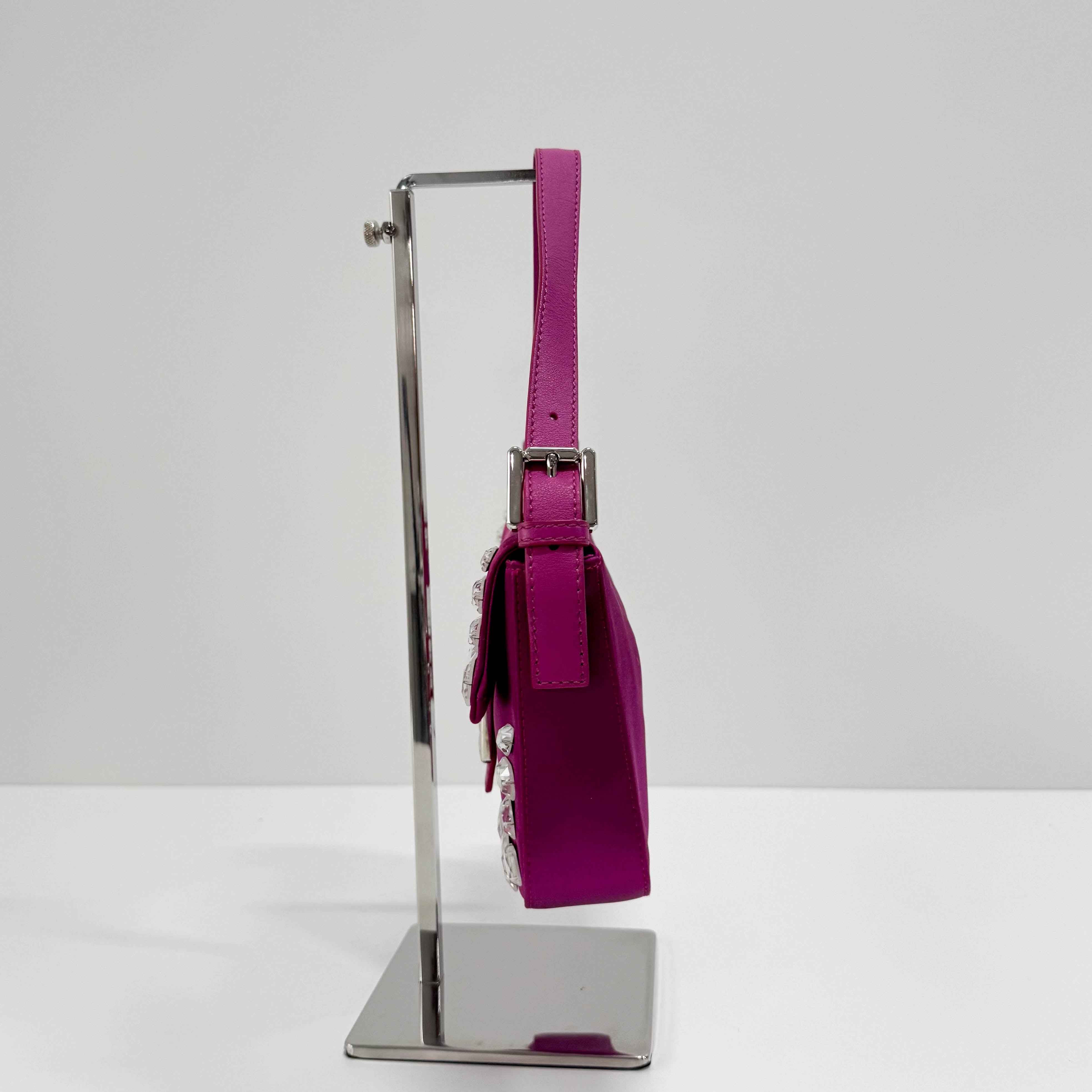 Baguette Pink Silk with Large Crystals Shoulder Bag