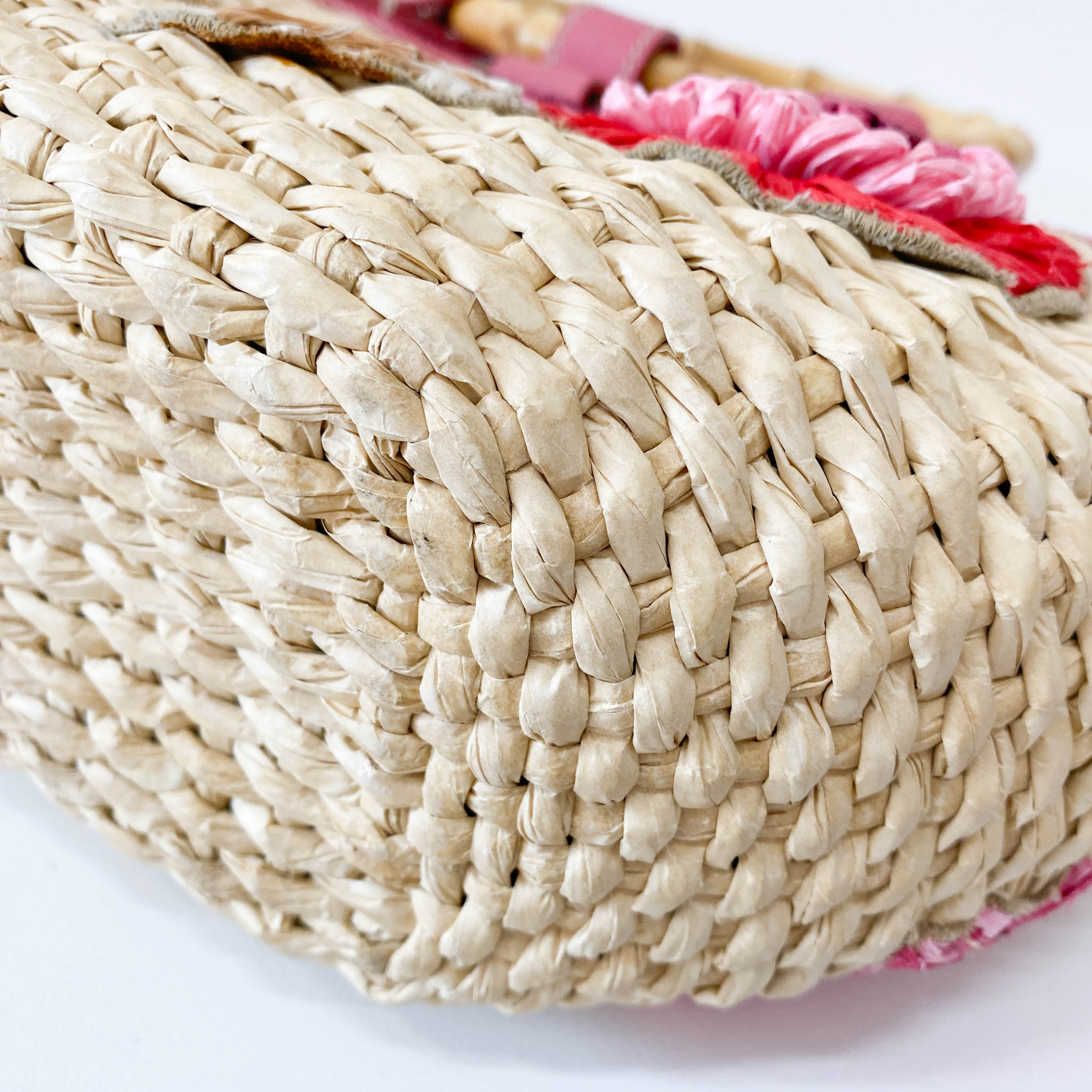 Pink Flowers Embroidery Basket Bag