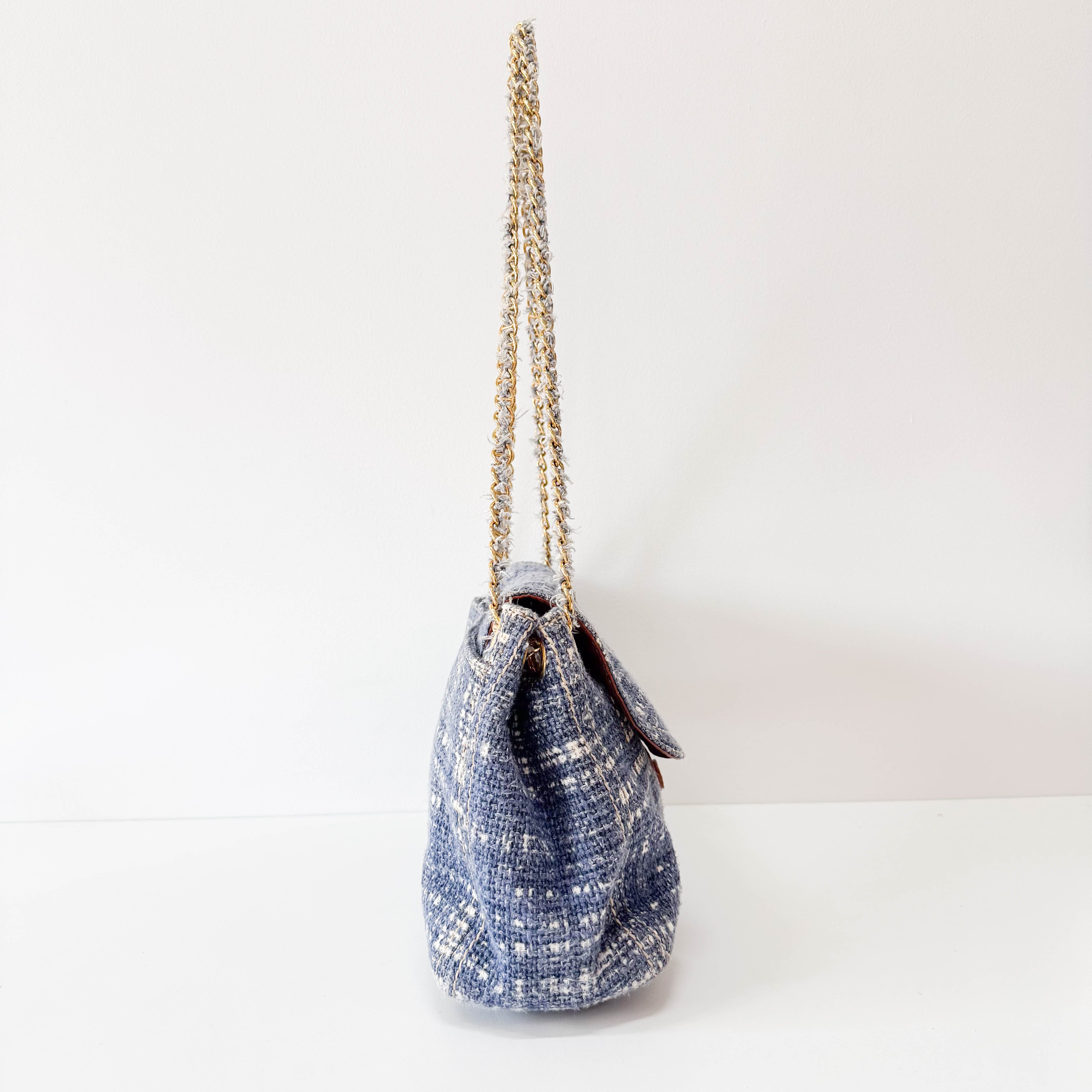 Blue Tweed Chain Shoulder Bag