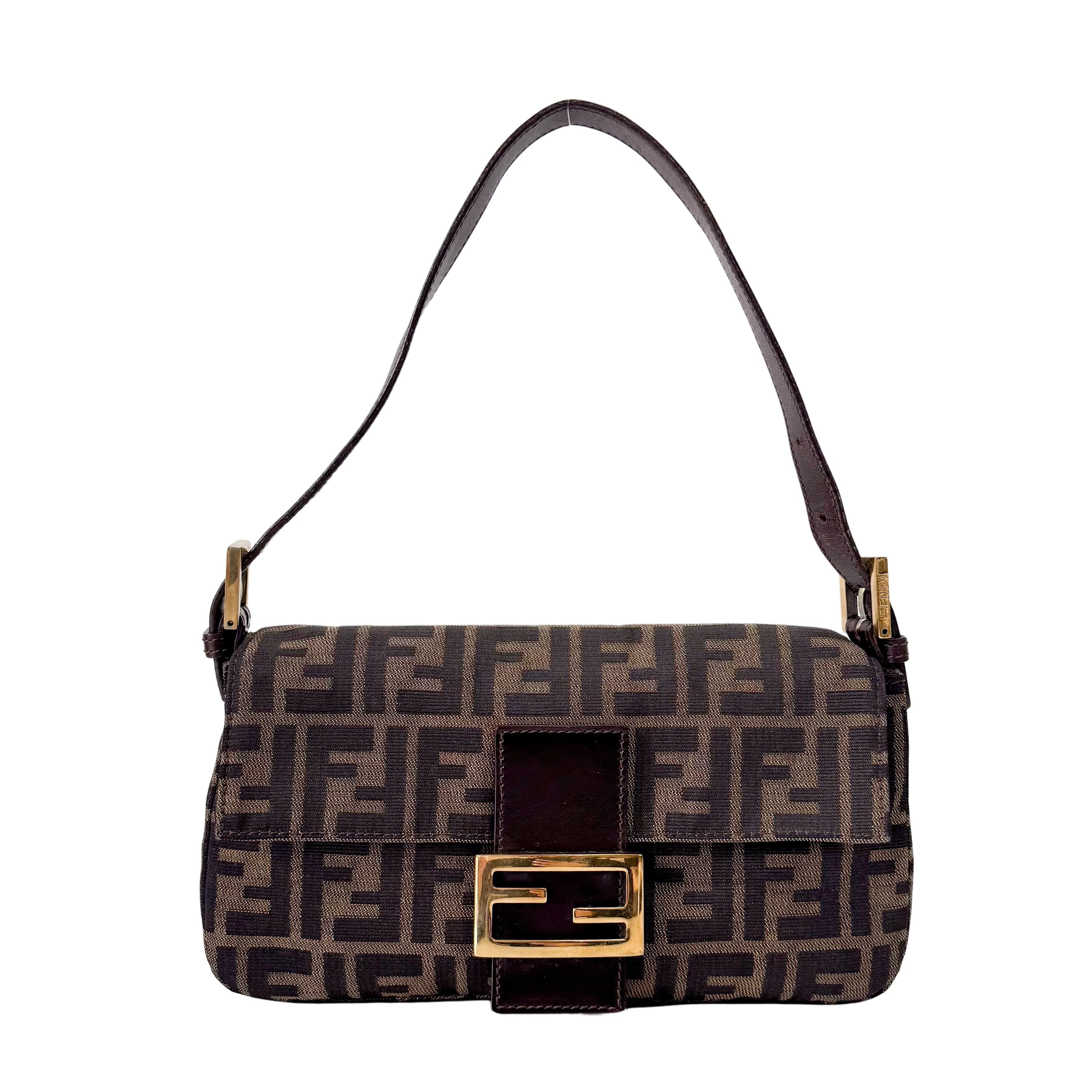 Zucca Baguette Brown Canvas Shoulder Bag