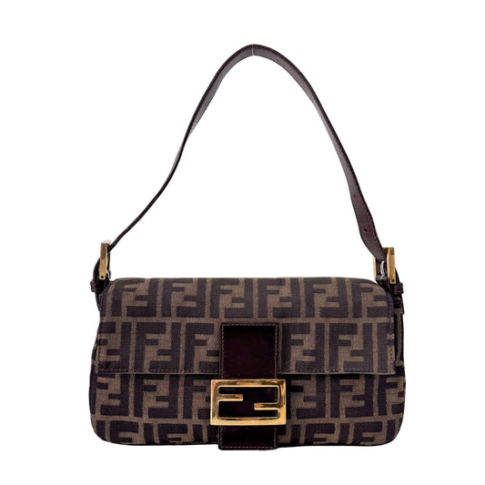 Zucca Baguette Brown Canvas Shoulder Bag