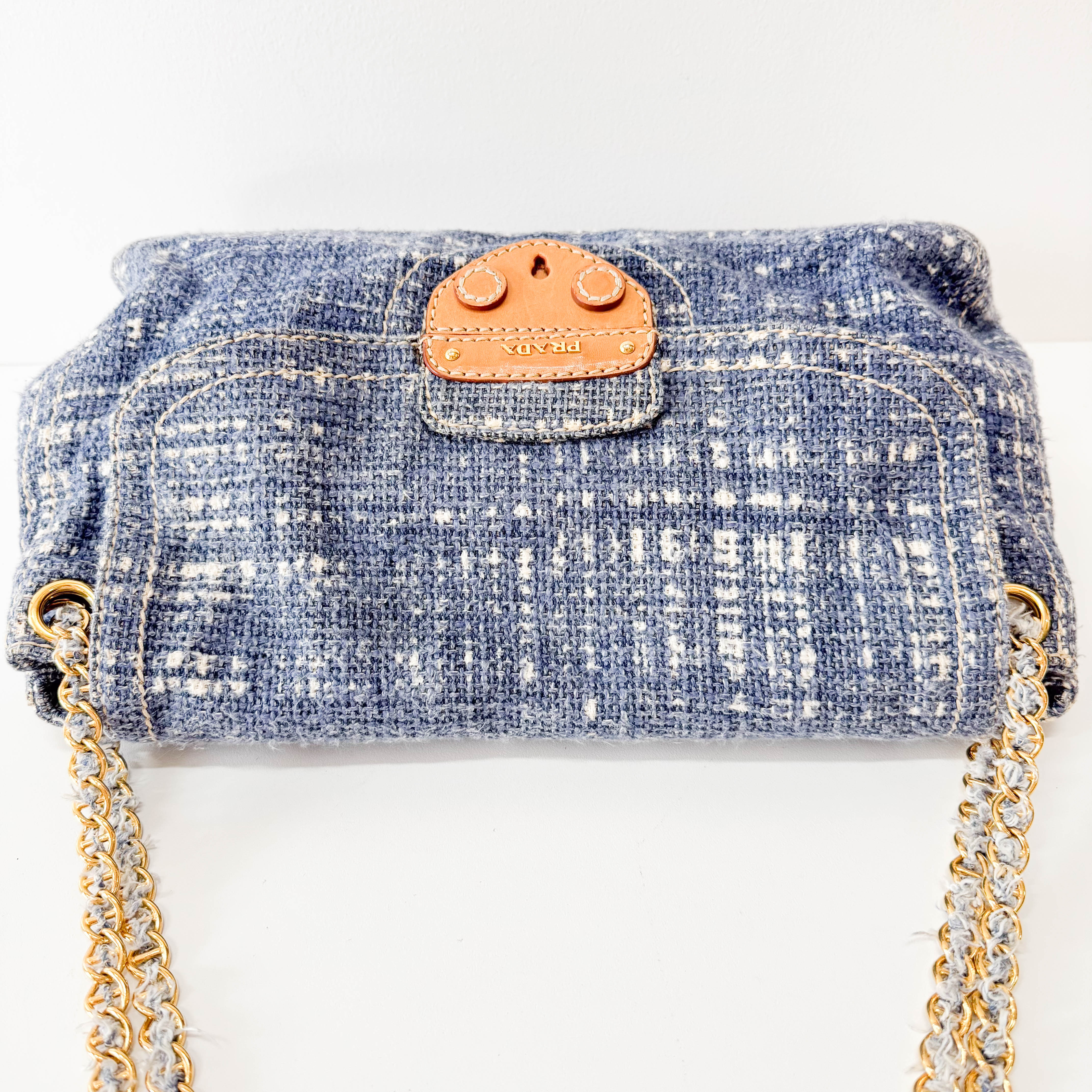 Blue Tweed Chain Shoulder Bag