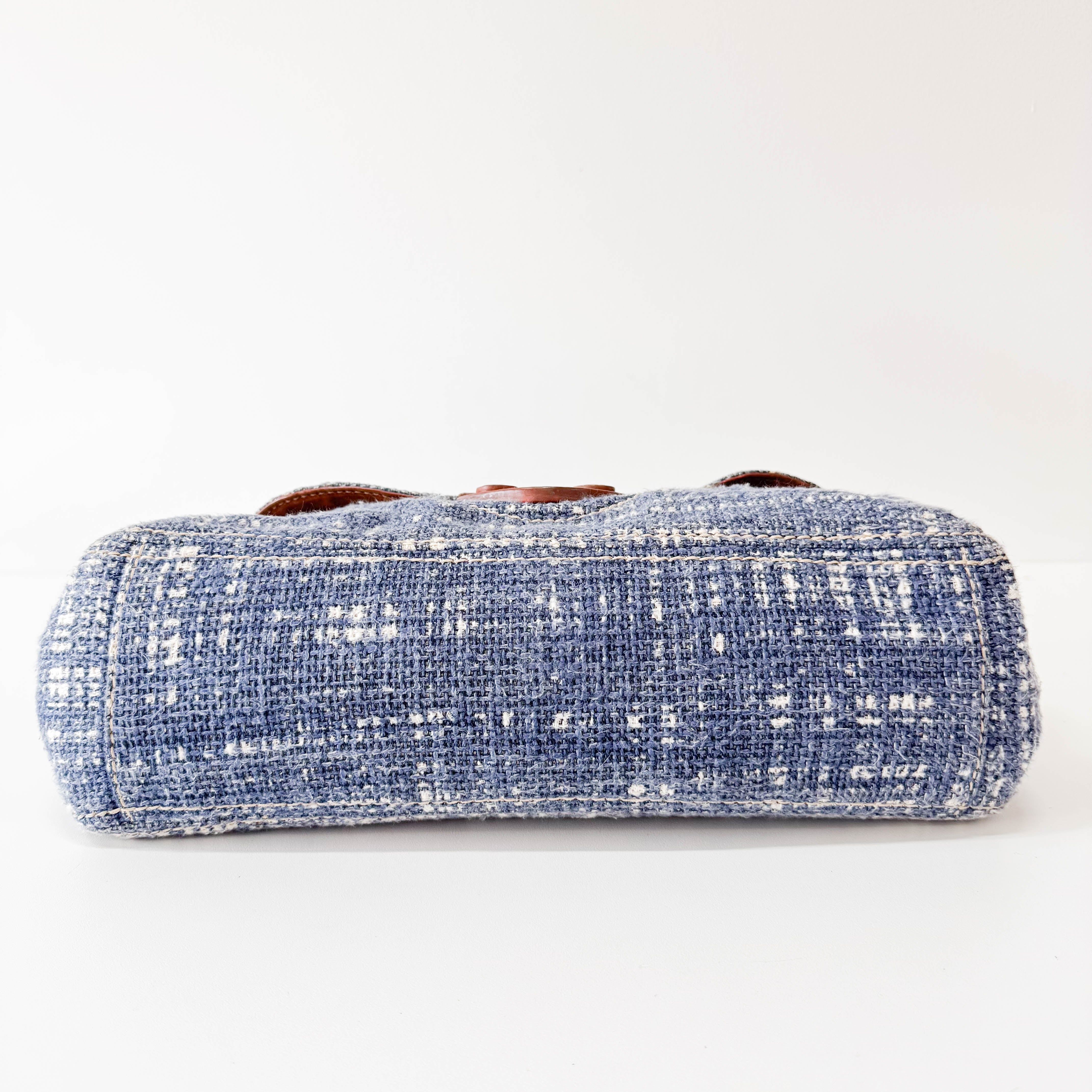 Blue Tweed Chain Shoulder Bag