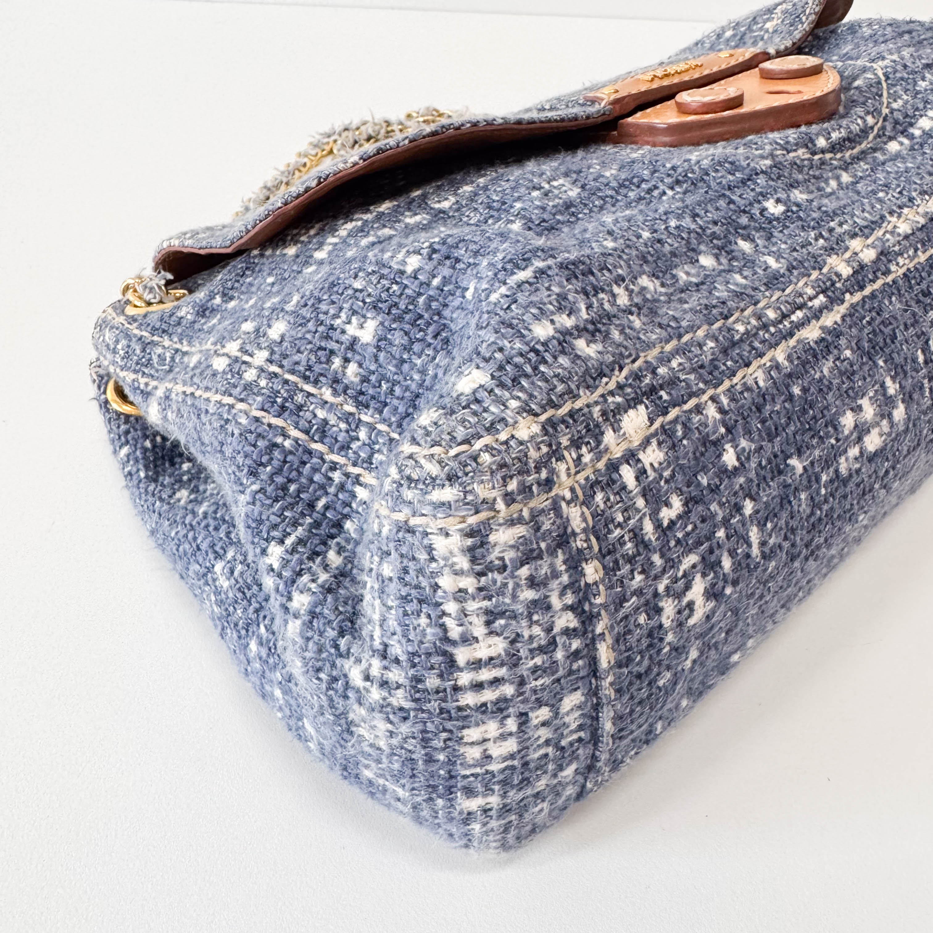 Blue Tweed Chain Shoulder Bag