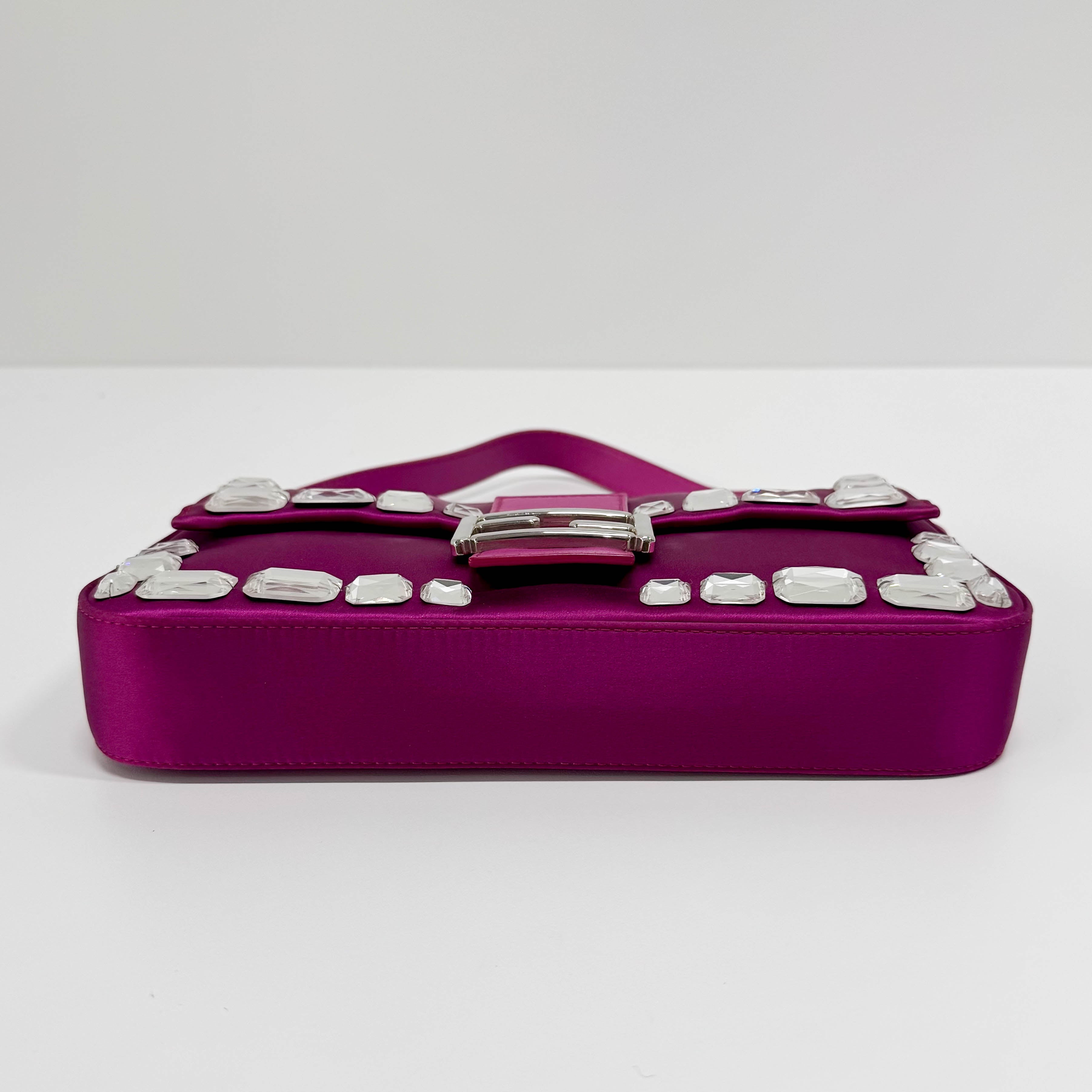 Baguette Pink Silk with Large Crystals Shoulder Bag