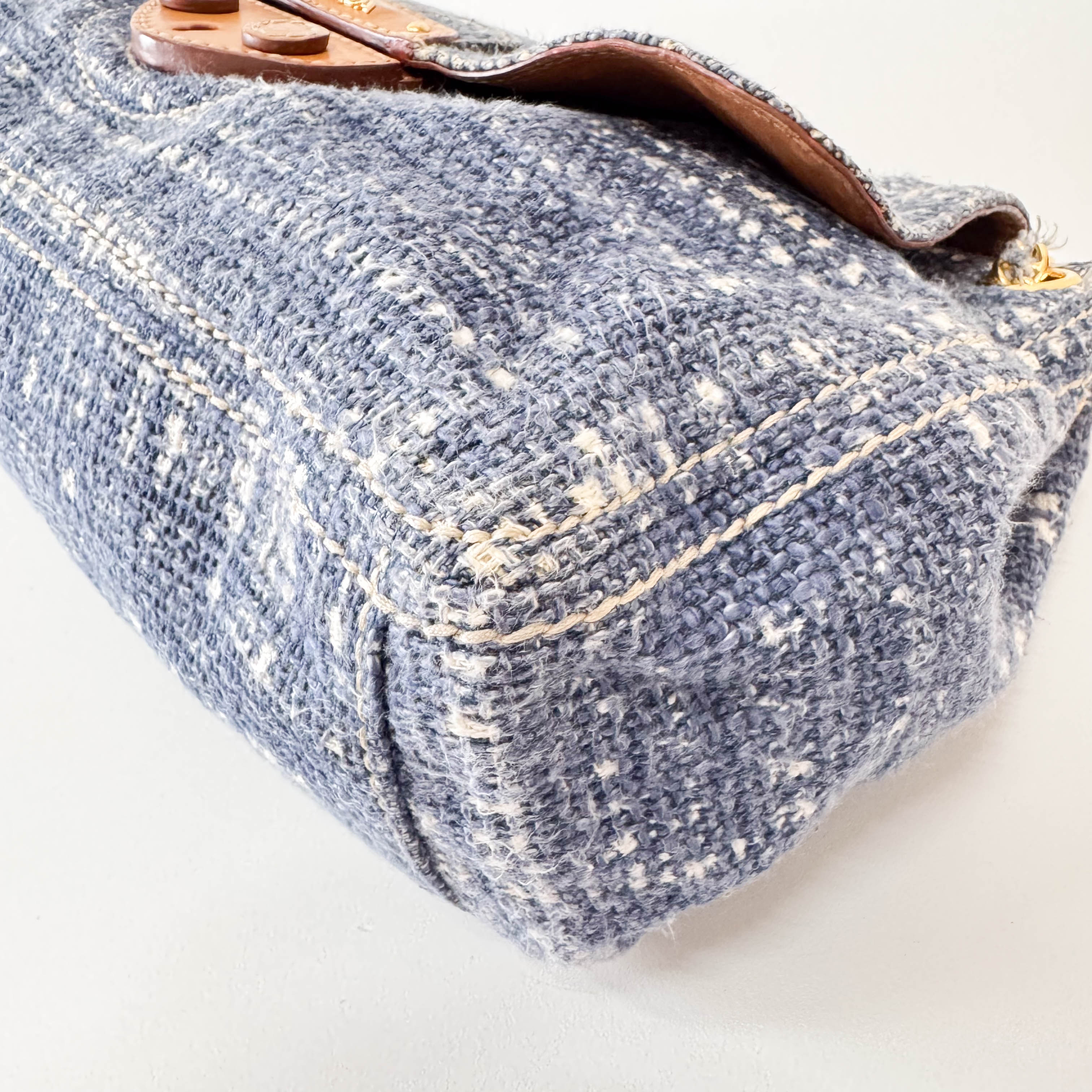 Blue Tweed Chain Shoulder Bag