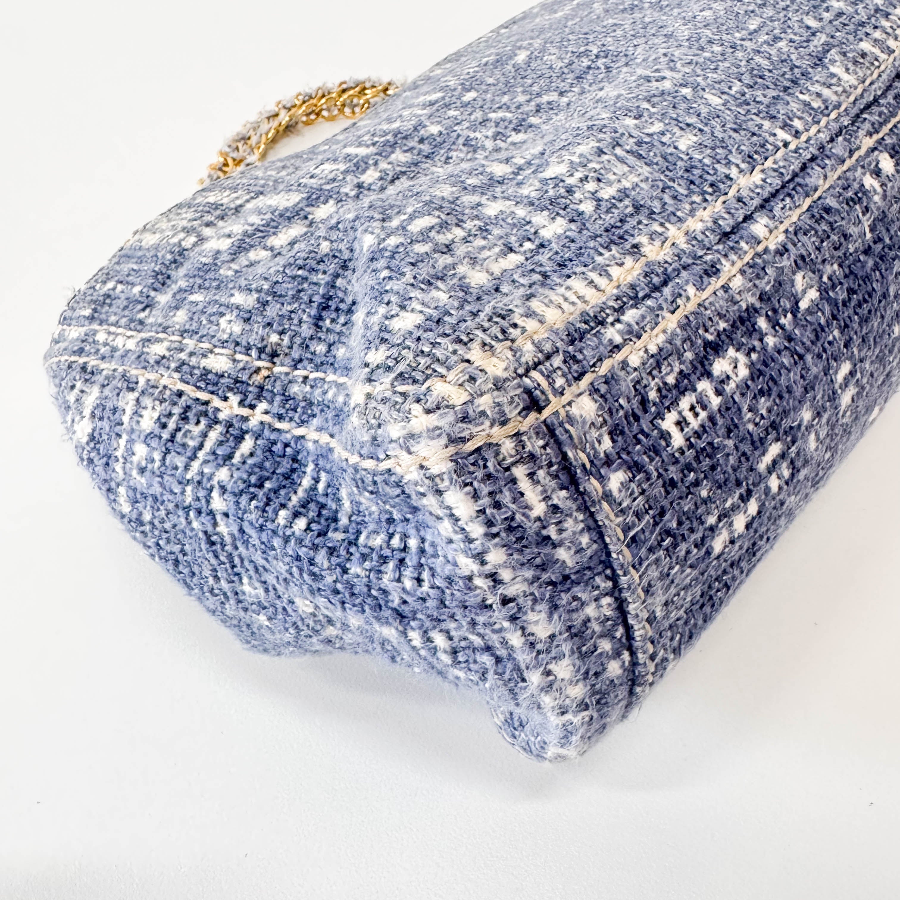 Blue Tweed Chain Shoulder Bag