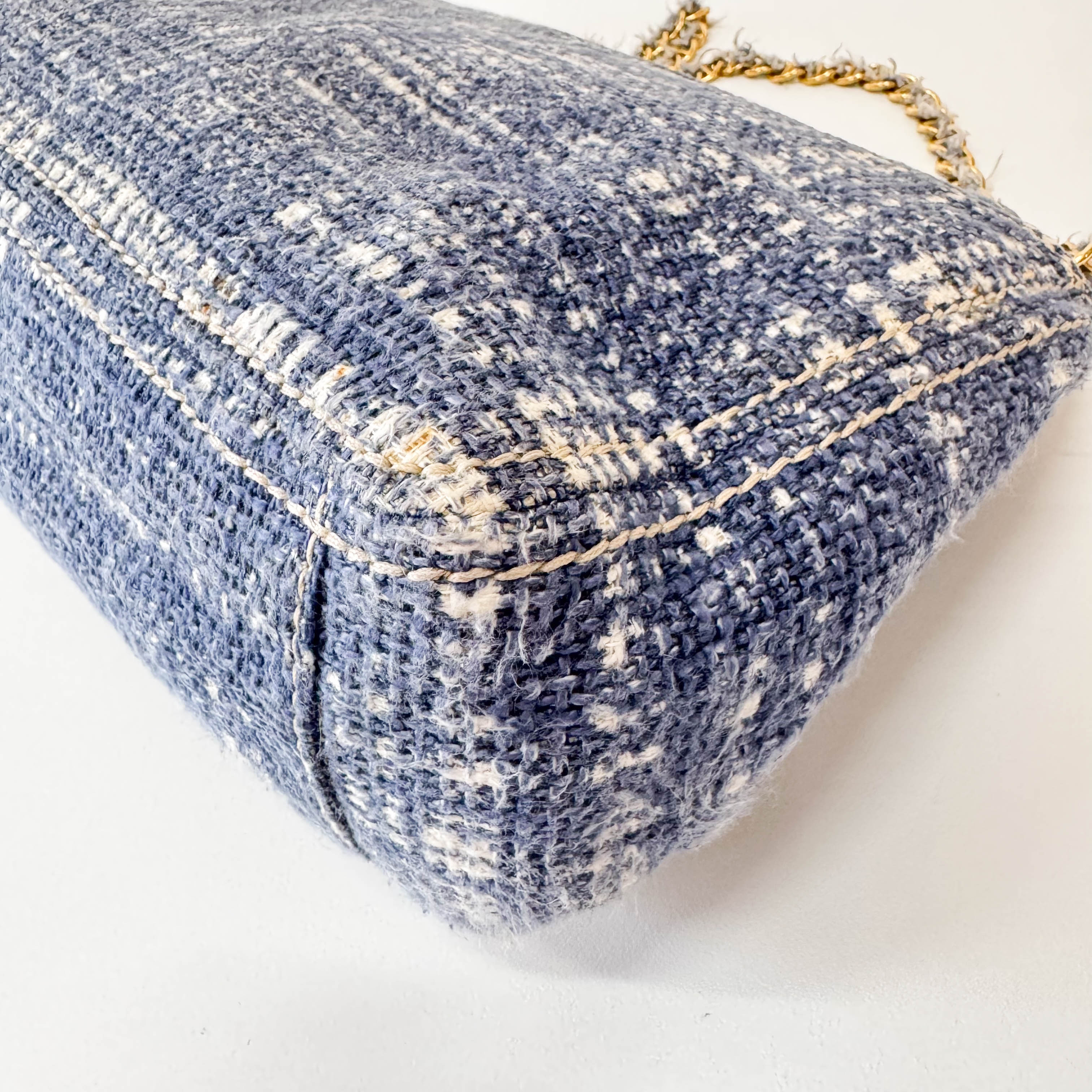 Blue Tweed Chain Shoulder Bag