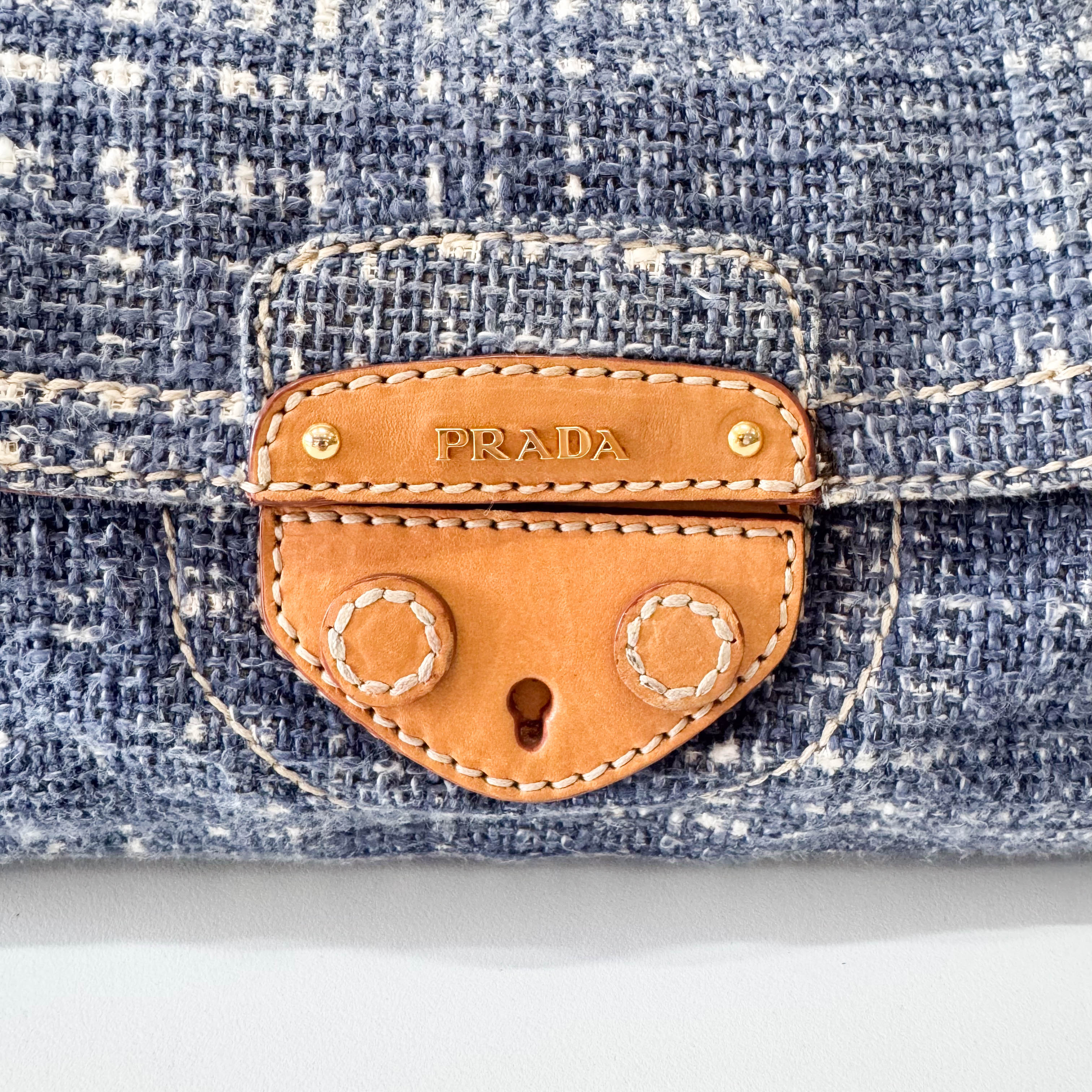 Blue Tweed Chain Shoulder Bag