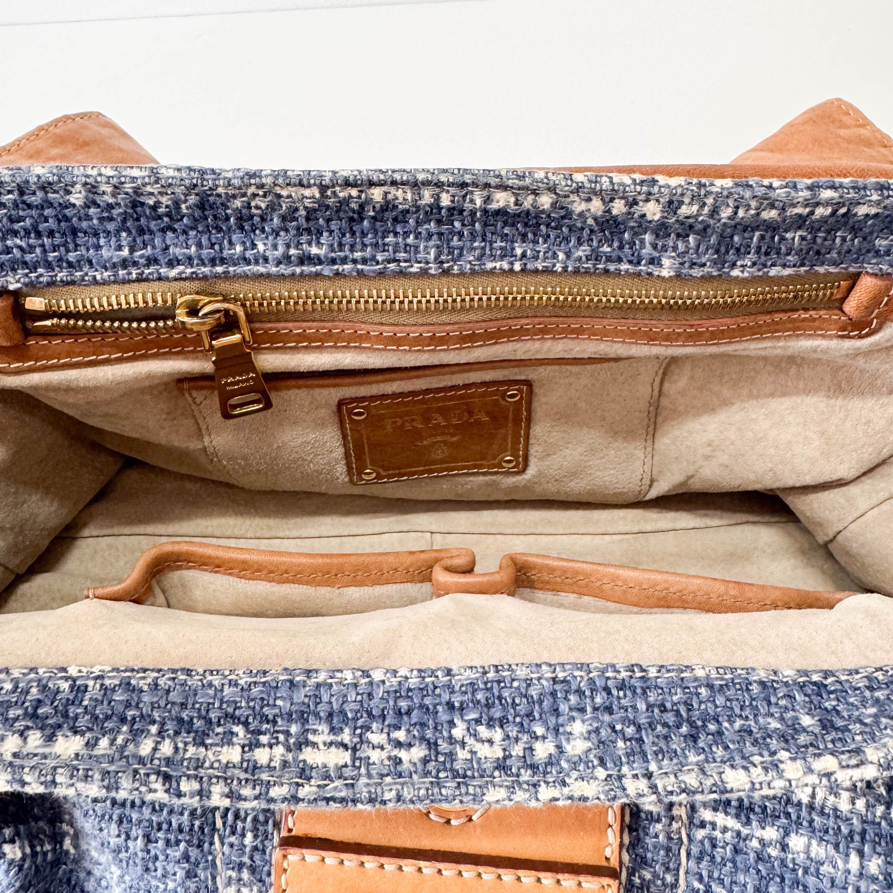 Blue Tweed Chain Shoulder Bag