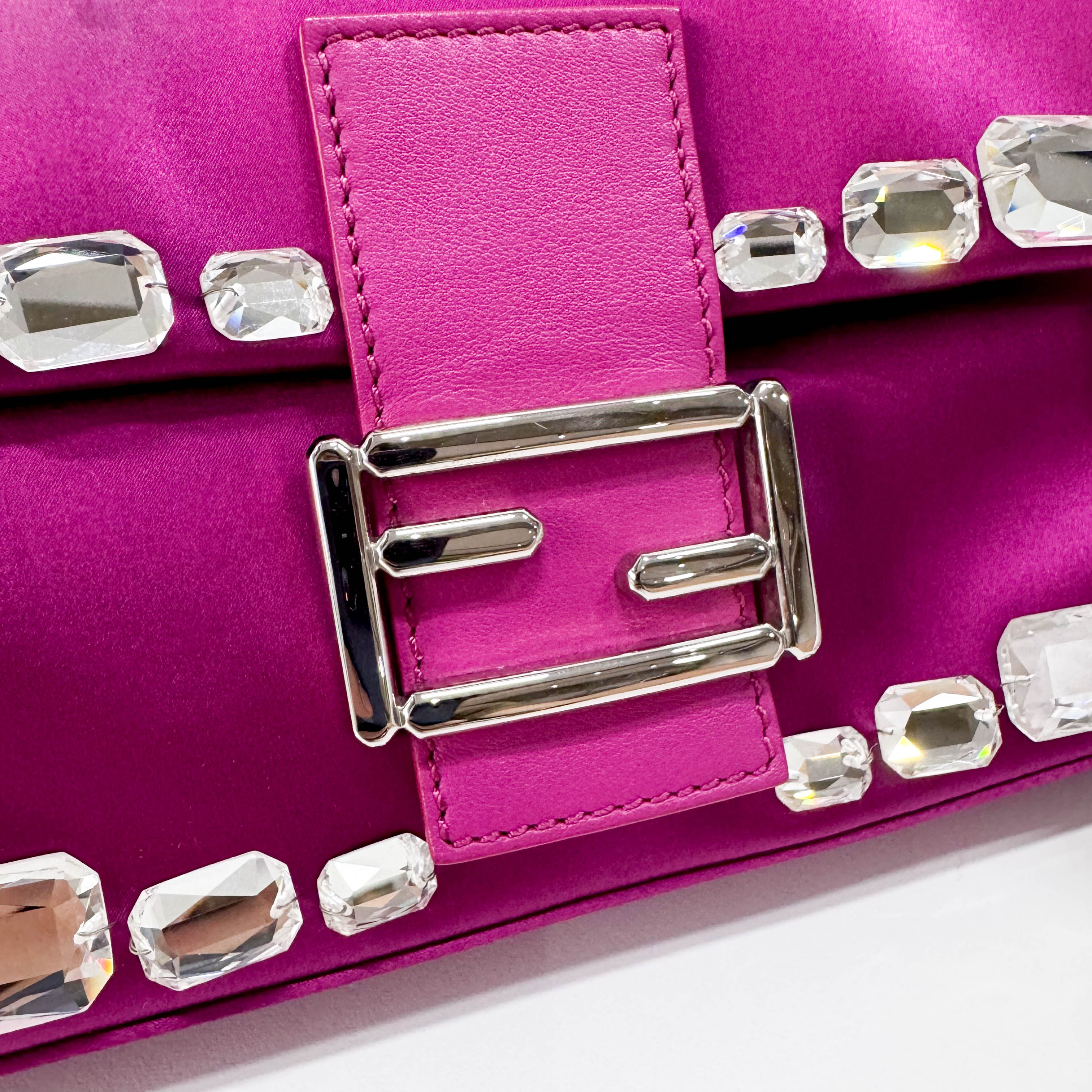 Baguette Pink Silk with Large Crystals Shoulder Bag