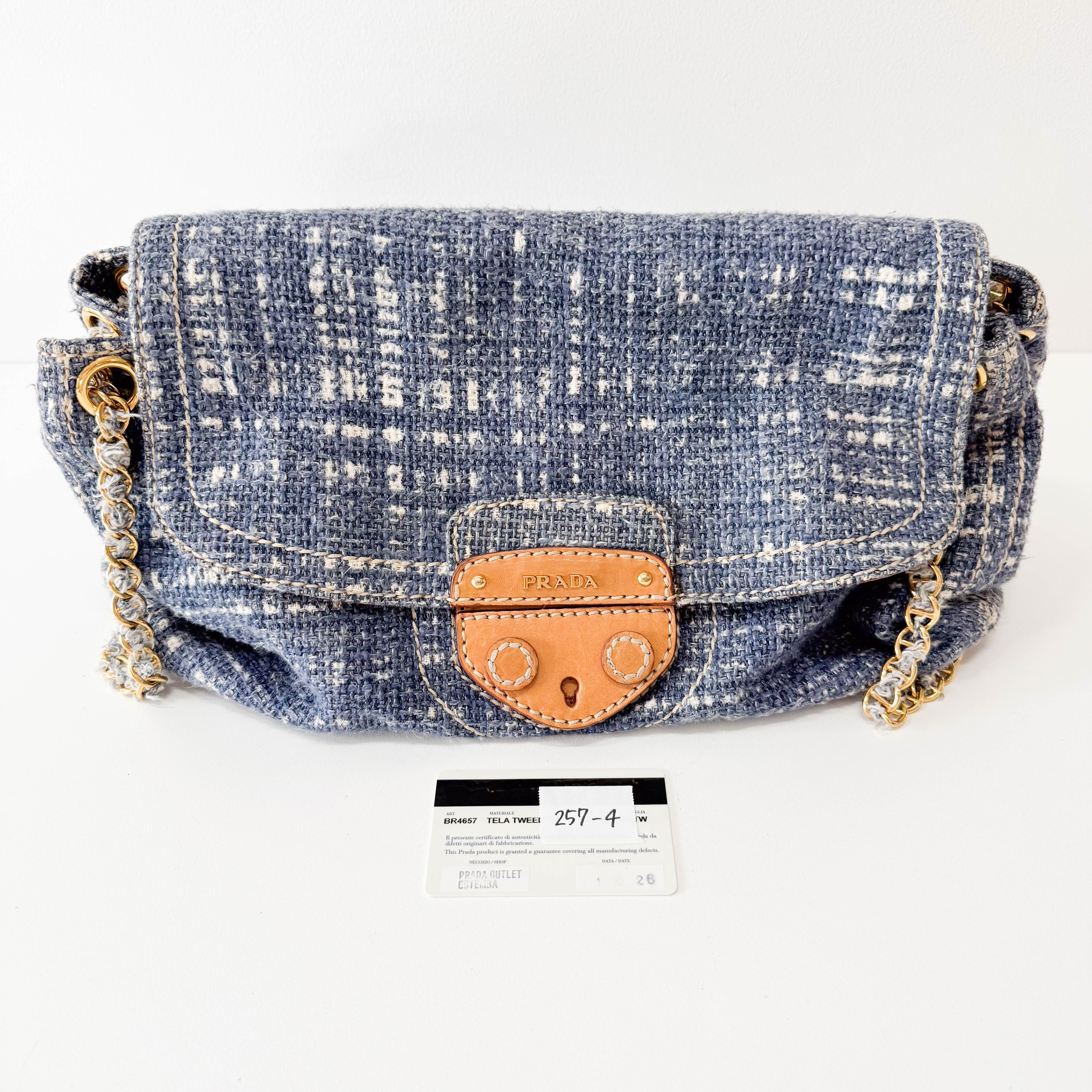 Blue Tweed Chain Shoulder Bag