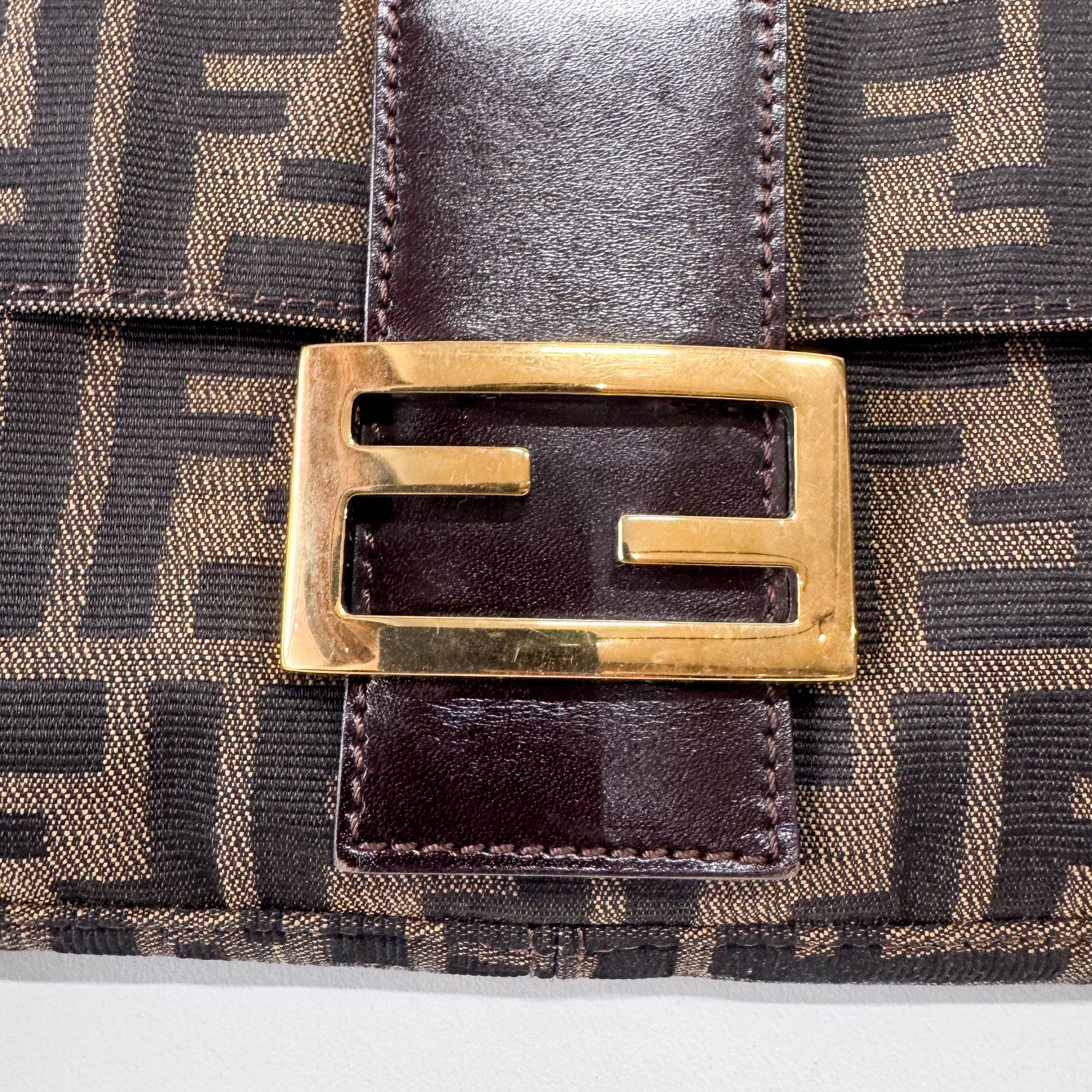 Zucca Baguette Brown Canvas Shoulder Bag