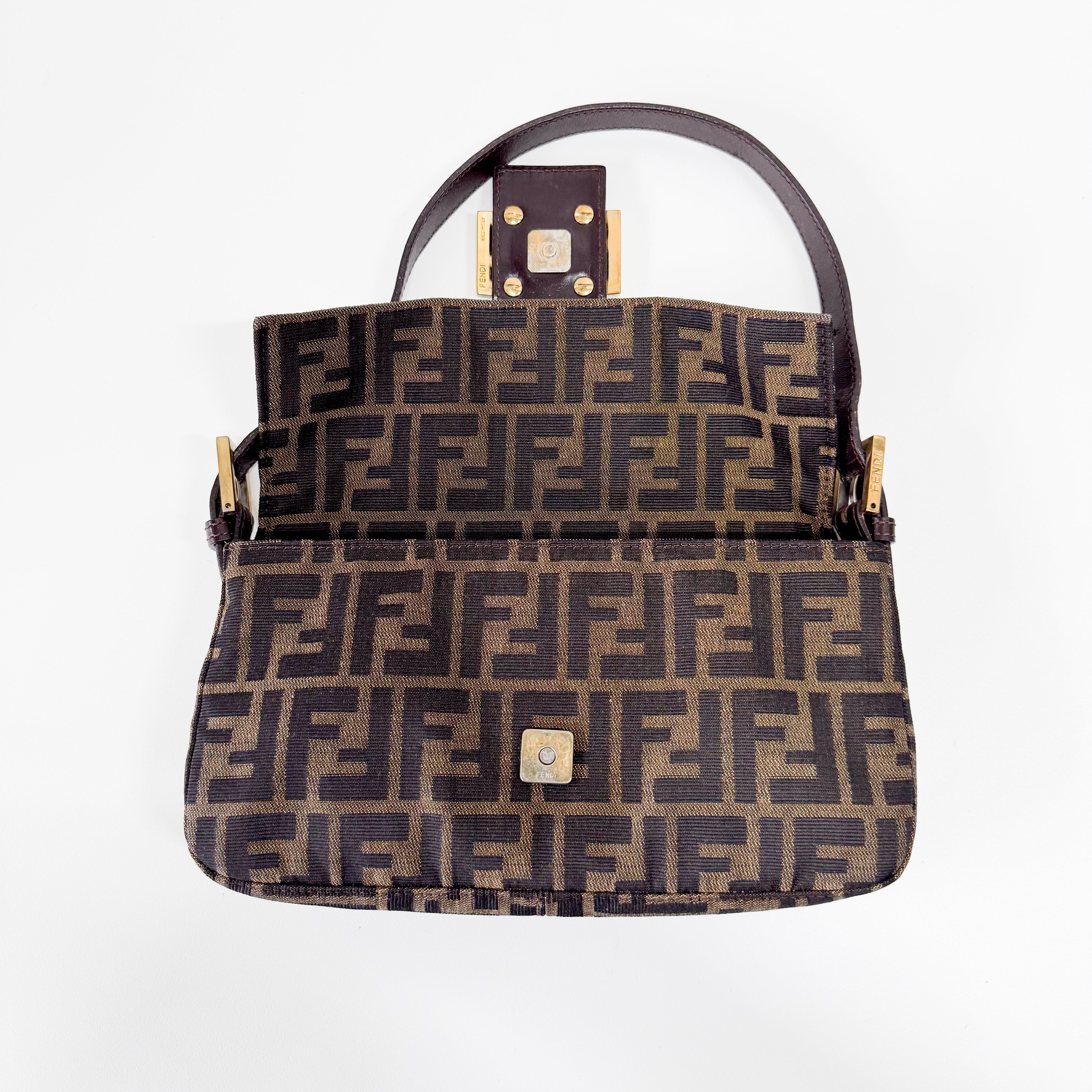 Zucca Baguette Brown Canvas Shoulder Bag