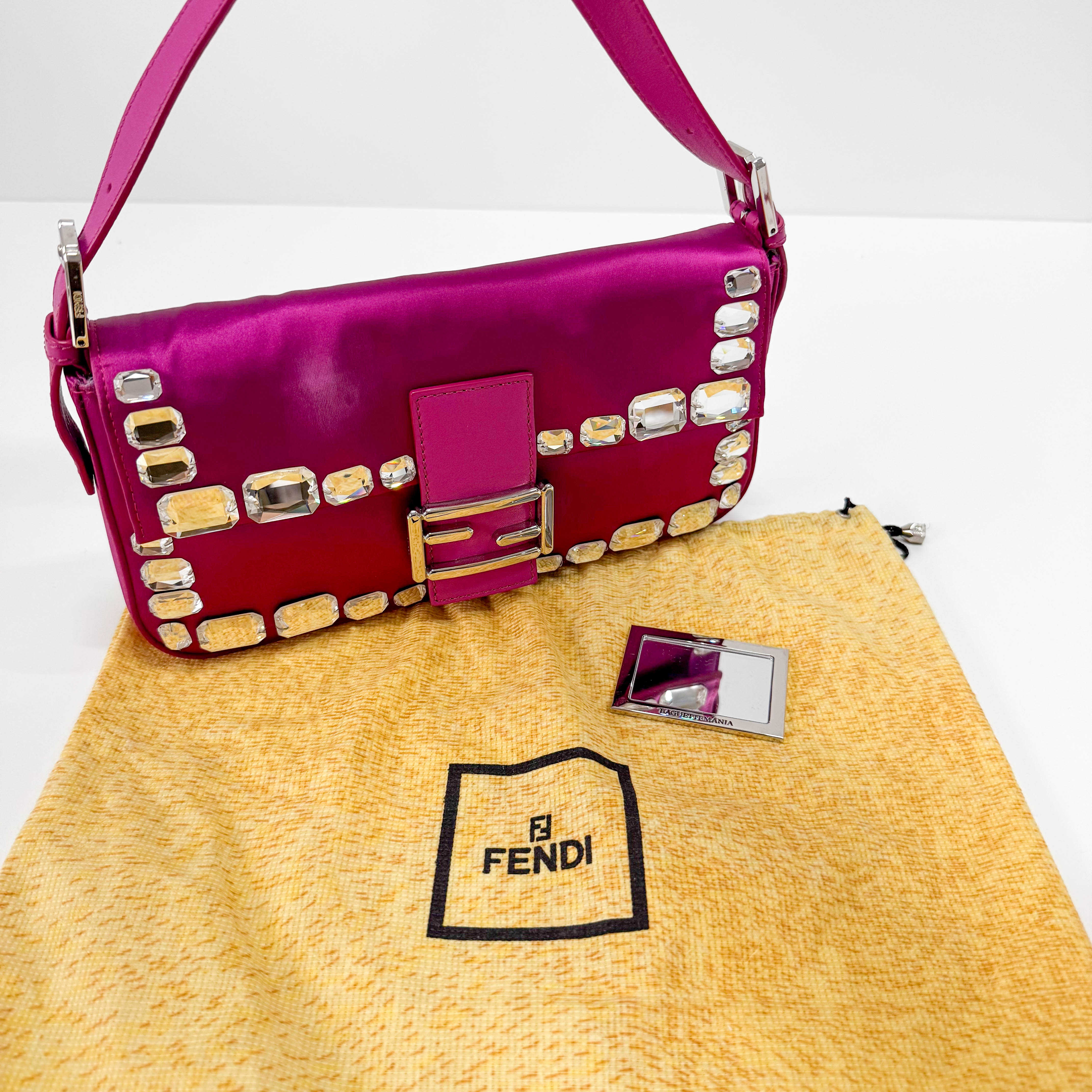 Baguette Pink Silk with Large Crystals Shoulder Bag