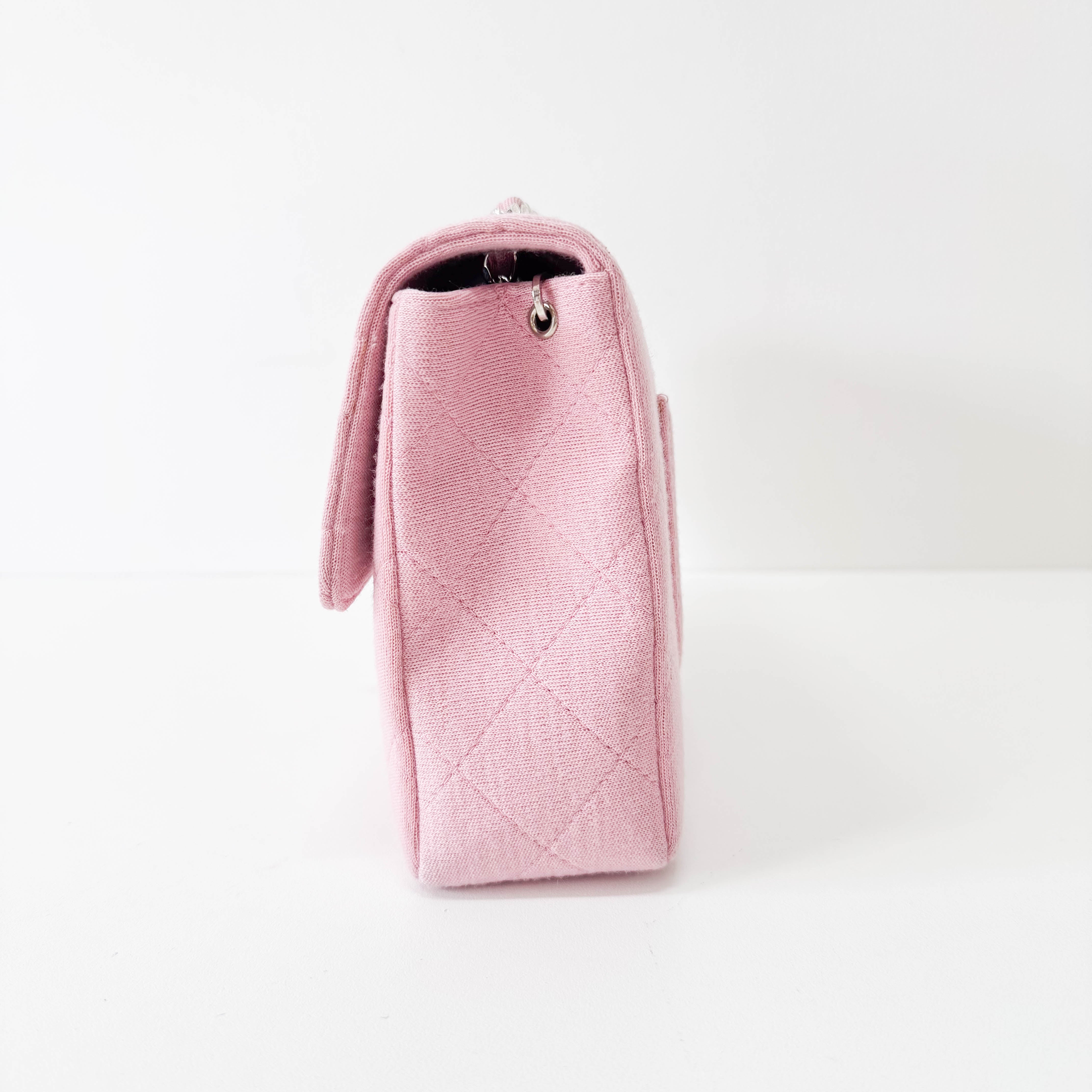 Timeless Classic Pink Cotton Single Flap Silver Chain Shoulder Bag