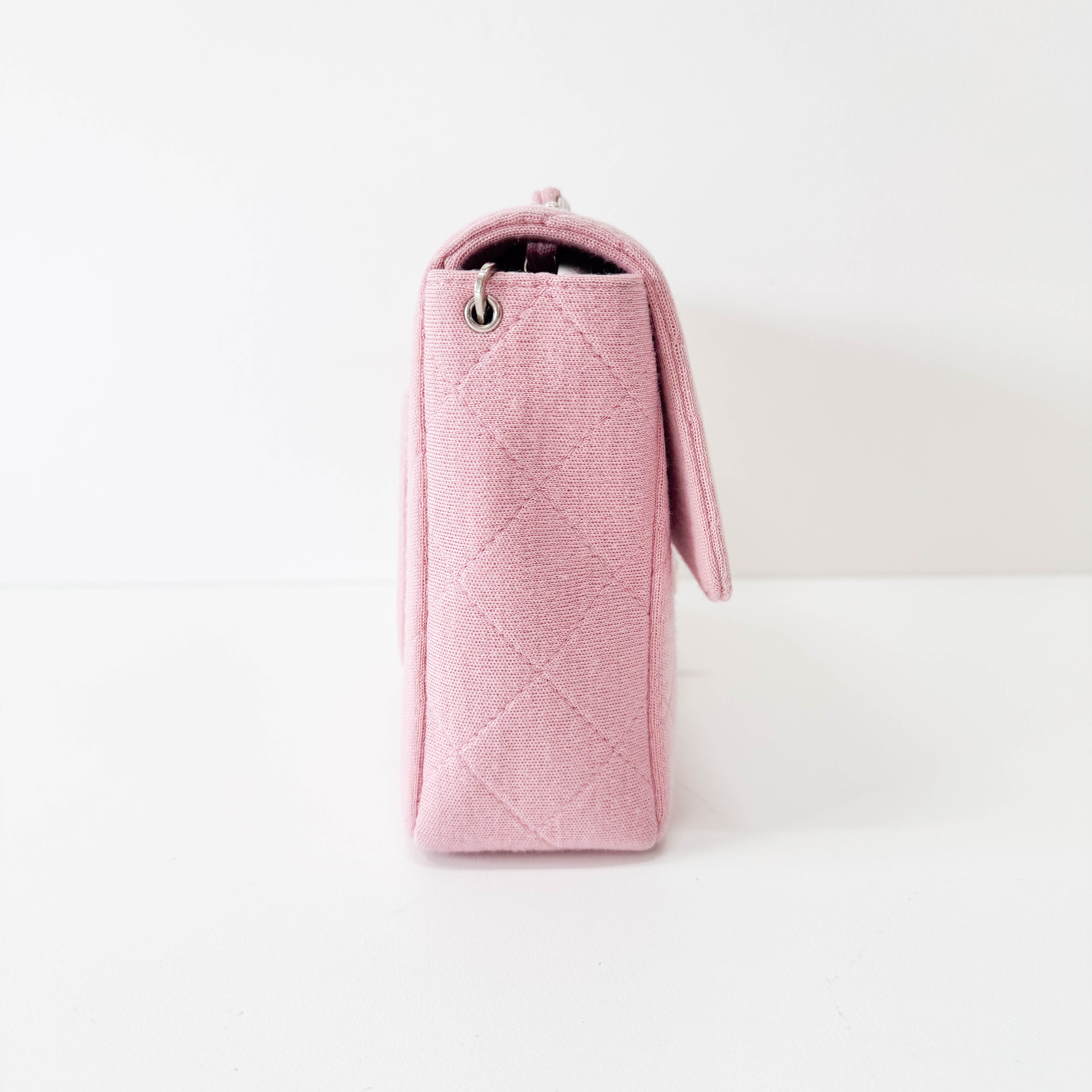 Timeless Classic Pink Cotton Single Flap Silver Chain Shoulder Bag