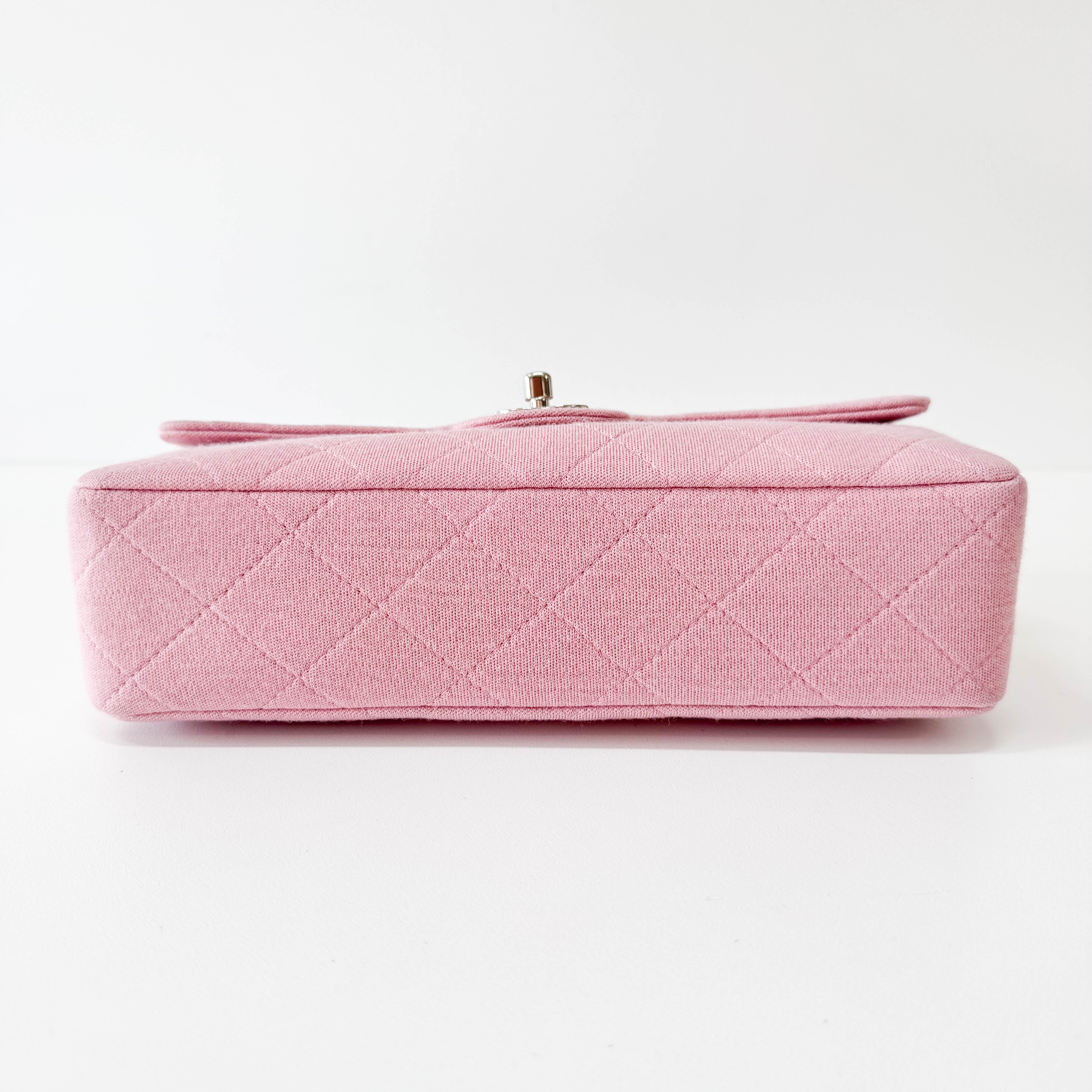 Timeless Classic Pink Cotton Single Flap Silver Chain Shoulder Bag