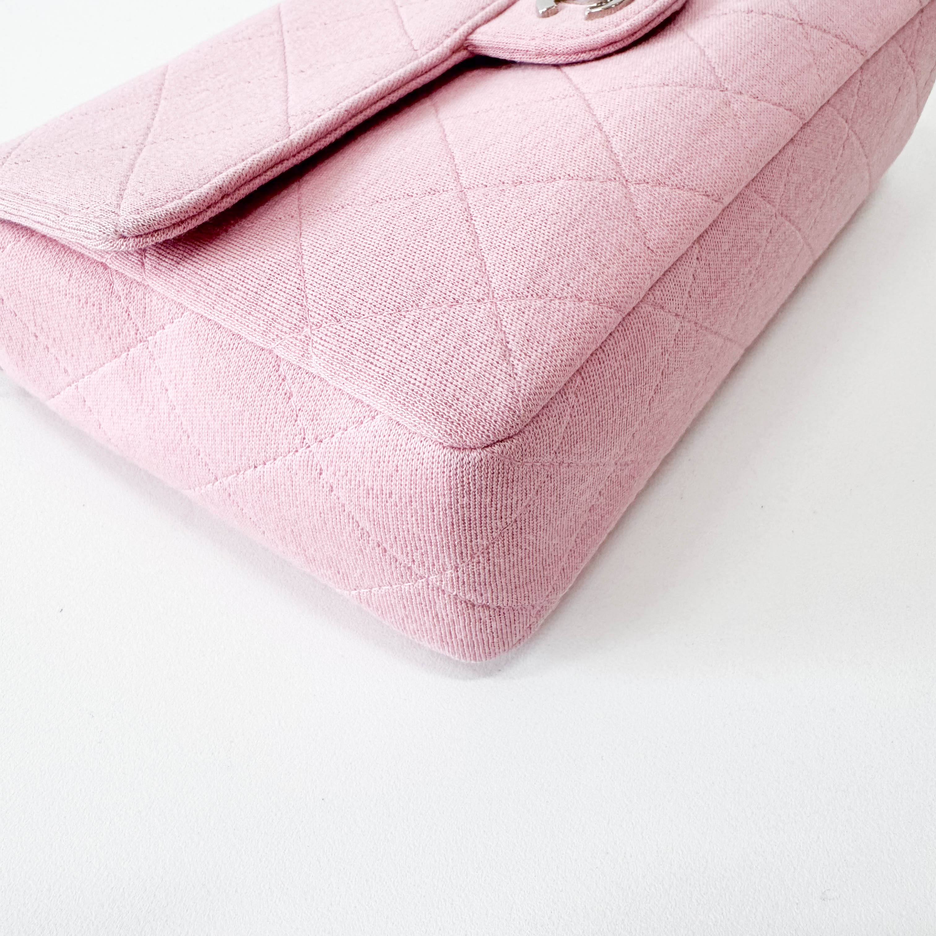 Timeless Classic Pink Cotton Single Flap Silver Chain Shoulder Bag